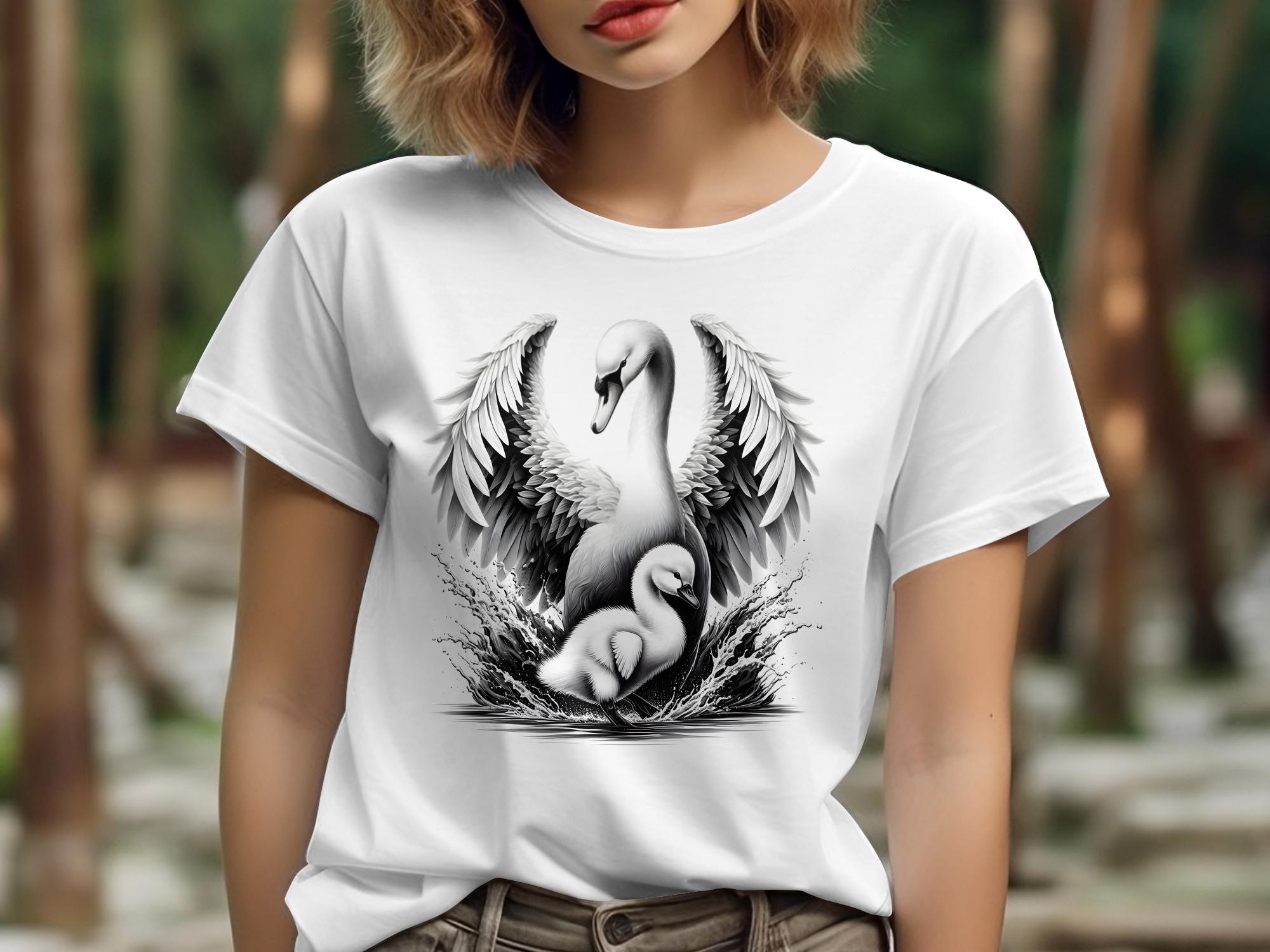 Swan & Cygnet- Black White Gildan T-Shirt Realistic Family Talisman Unisex Tee Graphic Design