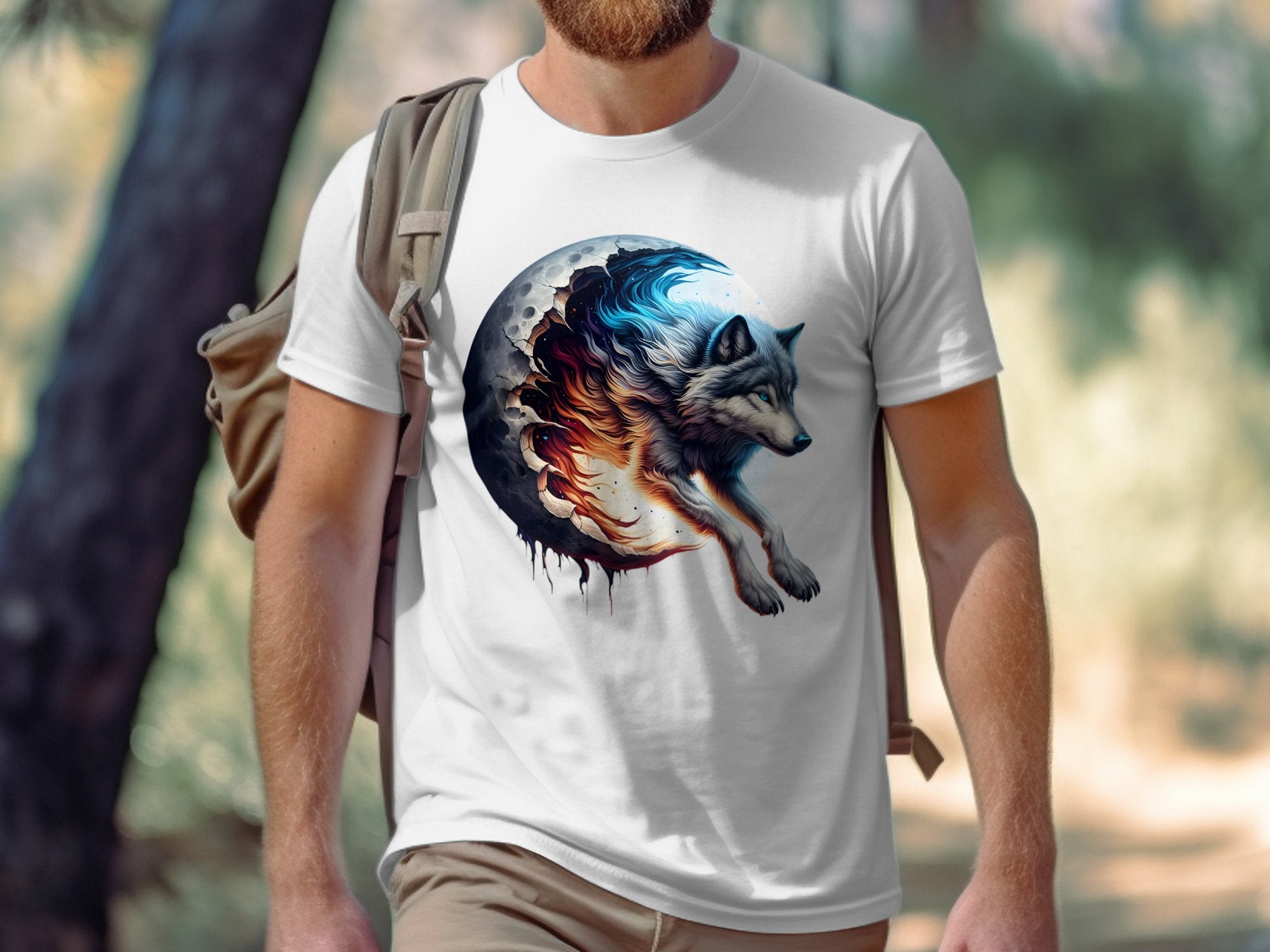 Moon Wolf - T-Shirt Realistic Full Colour Animal Talisman Unisex Mythology Tee Gildan Graphic Design