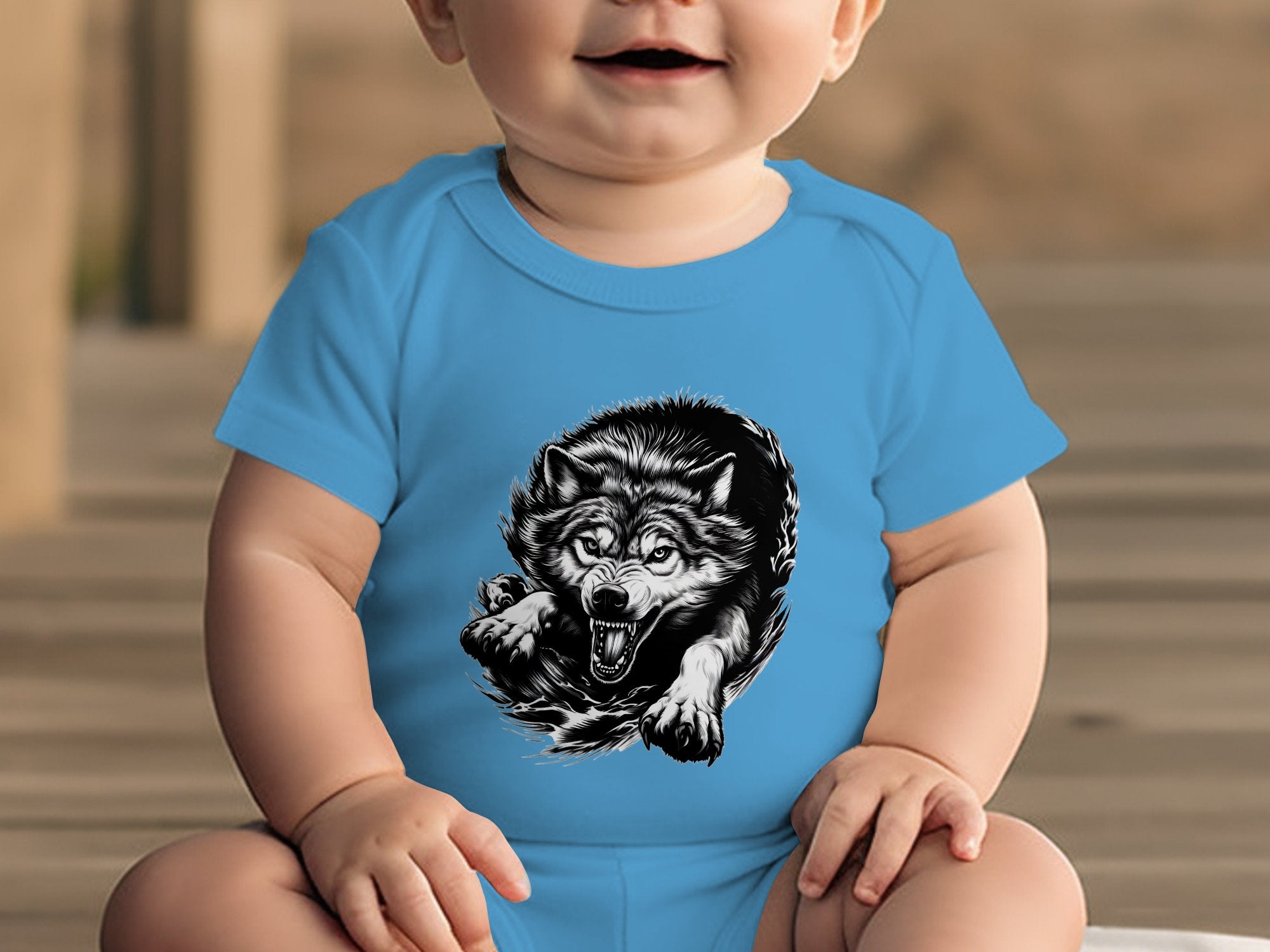 Wolf Tribal - Coloured Toddler Bodysuit Realistic Animal Talisman Unisex Tee Graphic Design