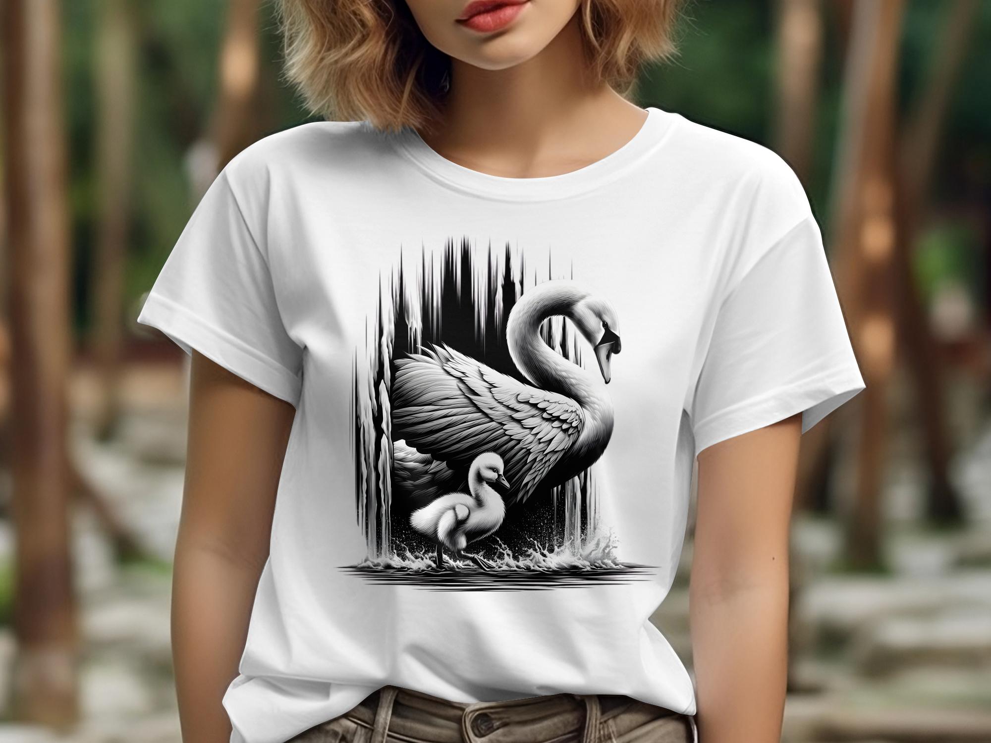 Swan & Cygnet- Black White Gildan T-Shirt Realistic Family Talisman Unisex Tee Graphic Design