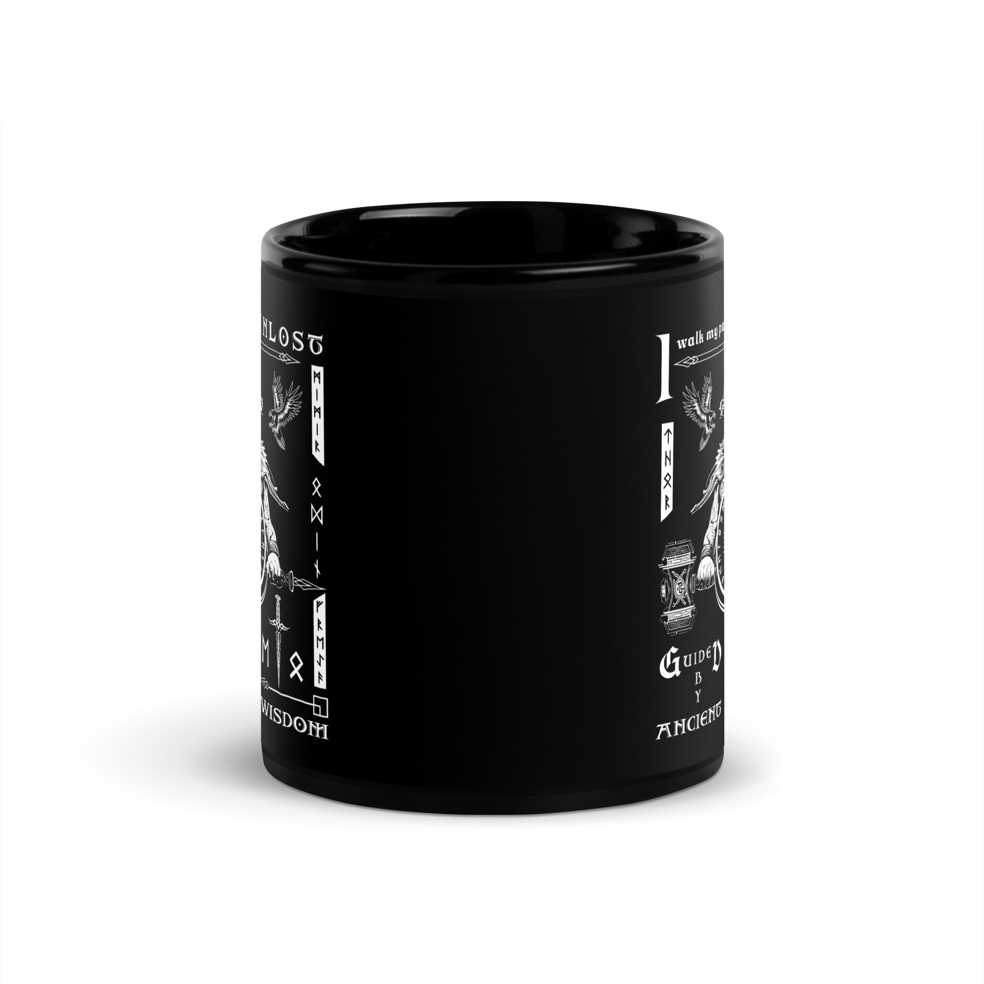 Black Glossy Viking Rune Compass Talisman Inspired Mug