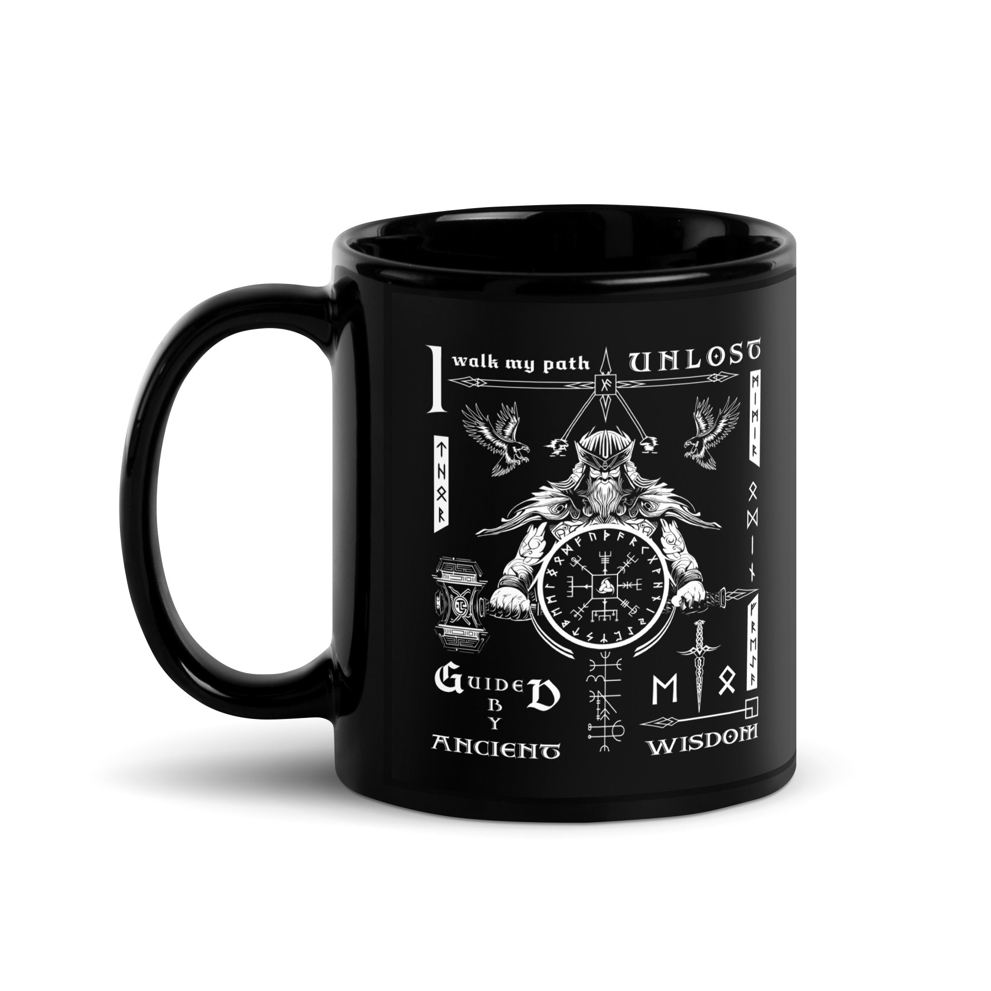 Black Glossy Viking Rune Compass Talisman Inspired Mug