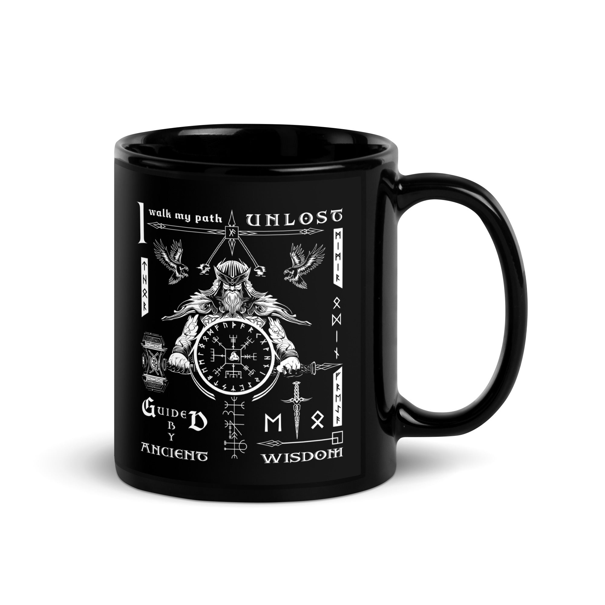 Black Glossy Viking Rune Compass Talisman Inspired Mug