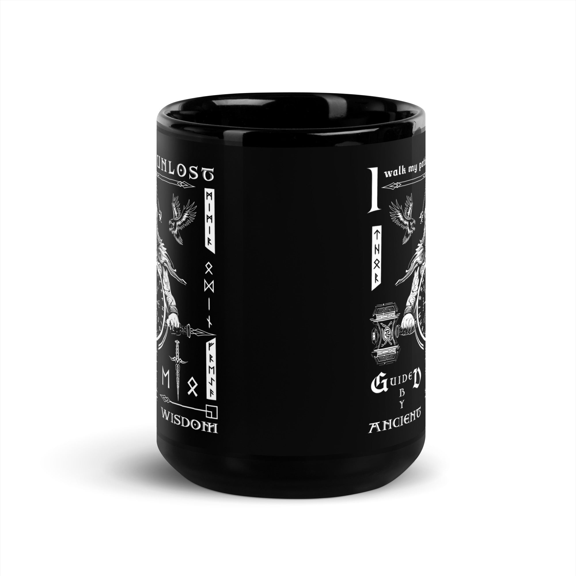 Black Glossy Viking Rune Compass Talisman Inspired Mug