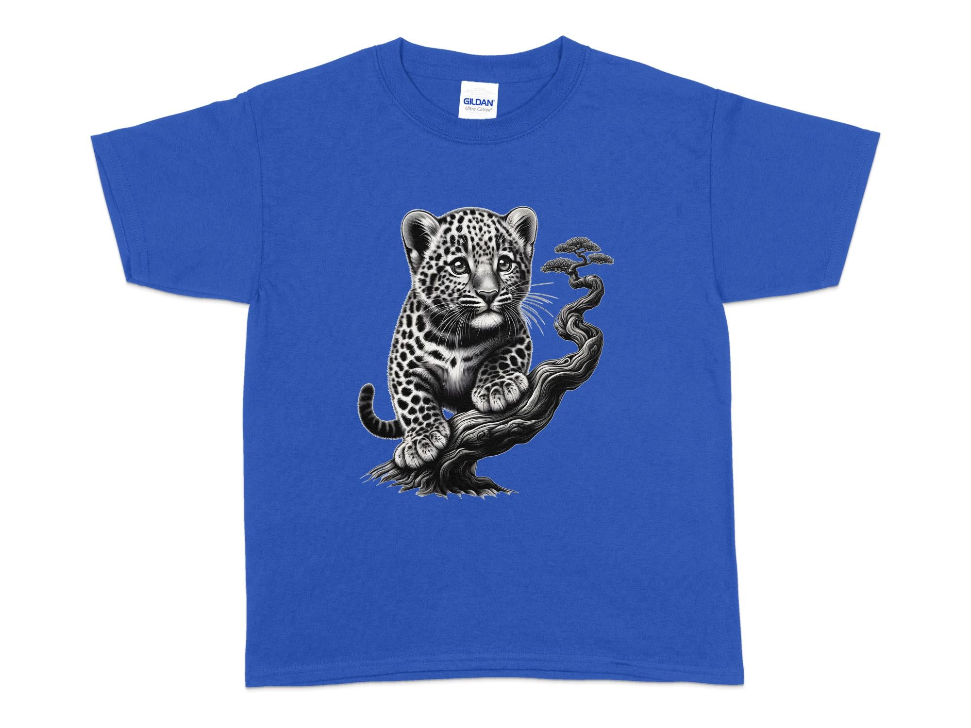 Leopard Bonsai - Coloured Gildan Kids T-Shirt Realistic Animal Talisman Unisex Cute Tee Graphic Design