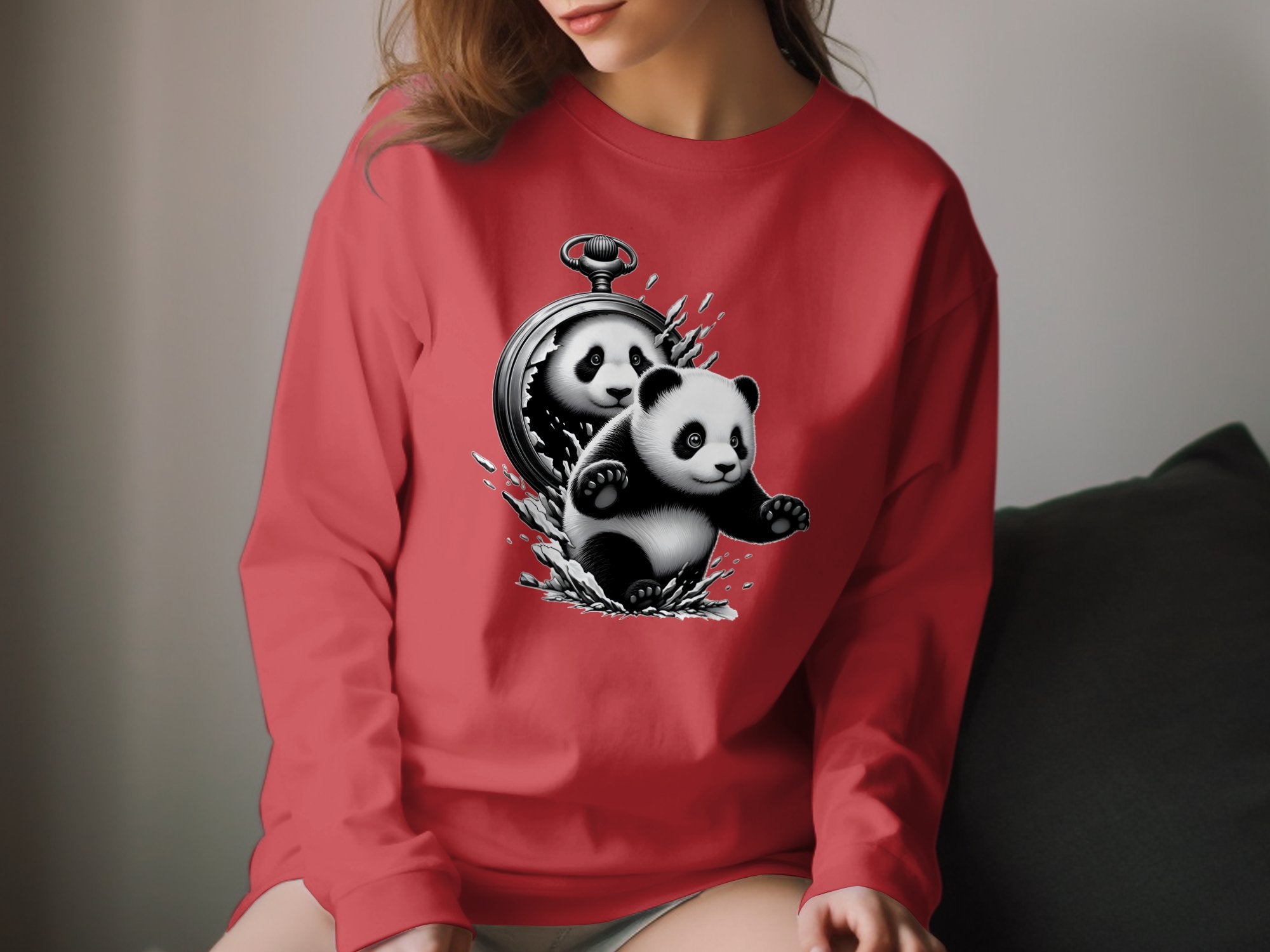 Panda - Coloured Gildan Long Sleeve Realistic Animal Talisman Unisex Cute Tee Graphic Design