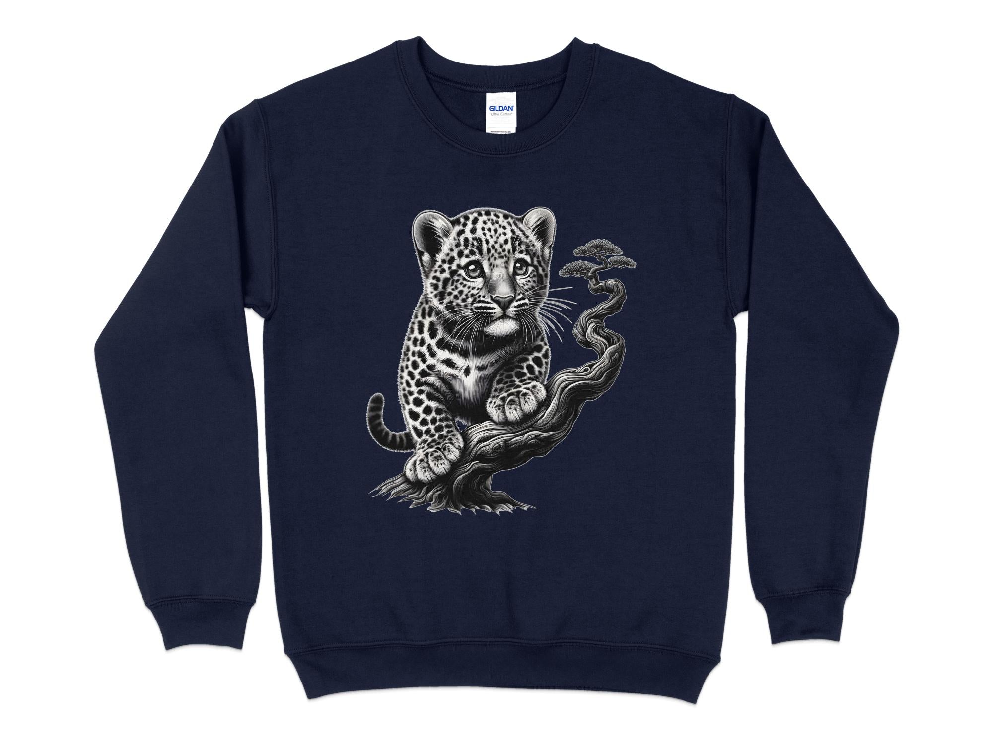 Leopard Bonsai - Coloured Gildan Sweatshirt Realistic Animal Talisman Unisex Cute Tee Graphic Design