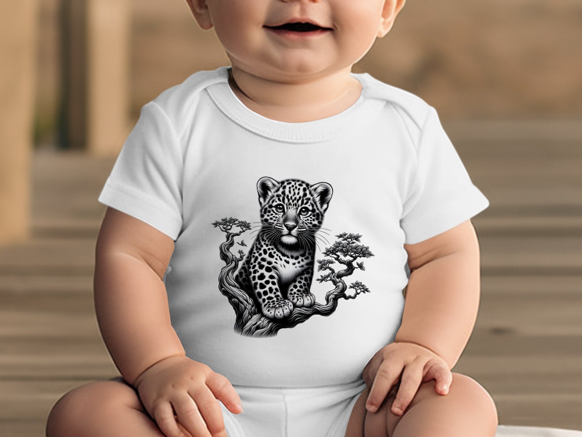 Leopard Bonsai - Coloured Toddler Bodysuit Realistic Animal Talisman Unisex Cute Tee Graphic Design