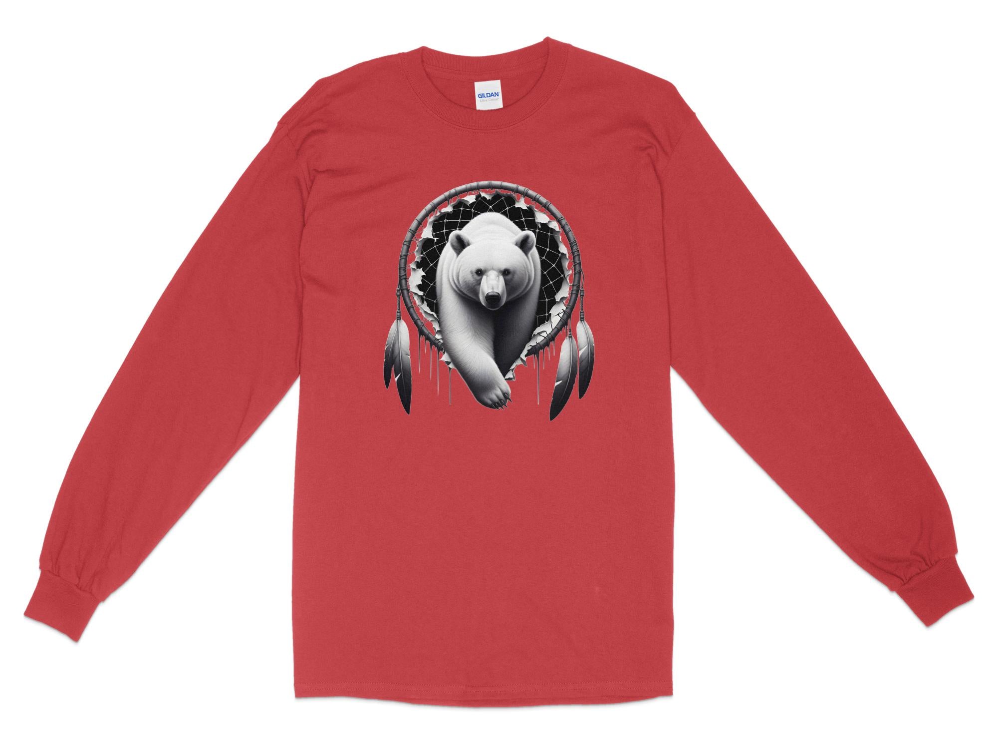 Dreamcatcher Bear - Coloured Gildan Long Sleeve Realistic Native American Talisman Unisex Mythology Tee Graphic Design