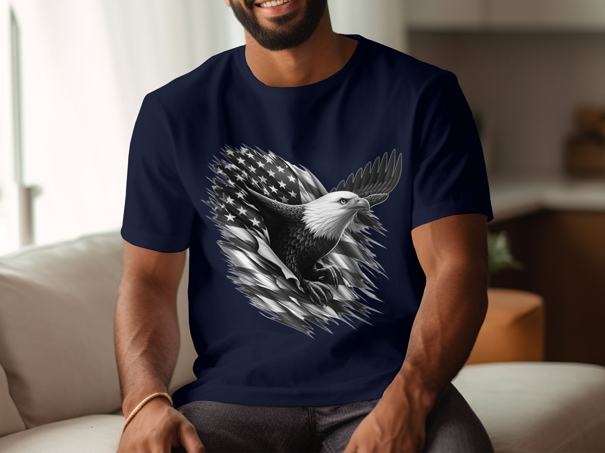 Eagle Patriot - Coloured Gildan T-Shirt Realistic Animal Talisman Unisex Tee Graphic Design