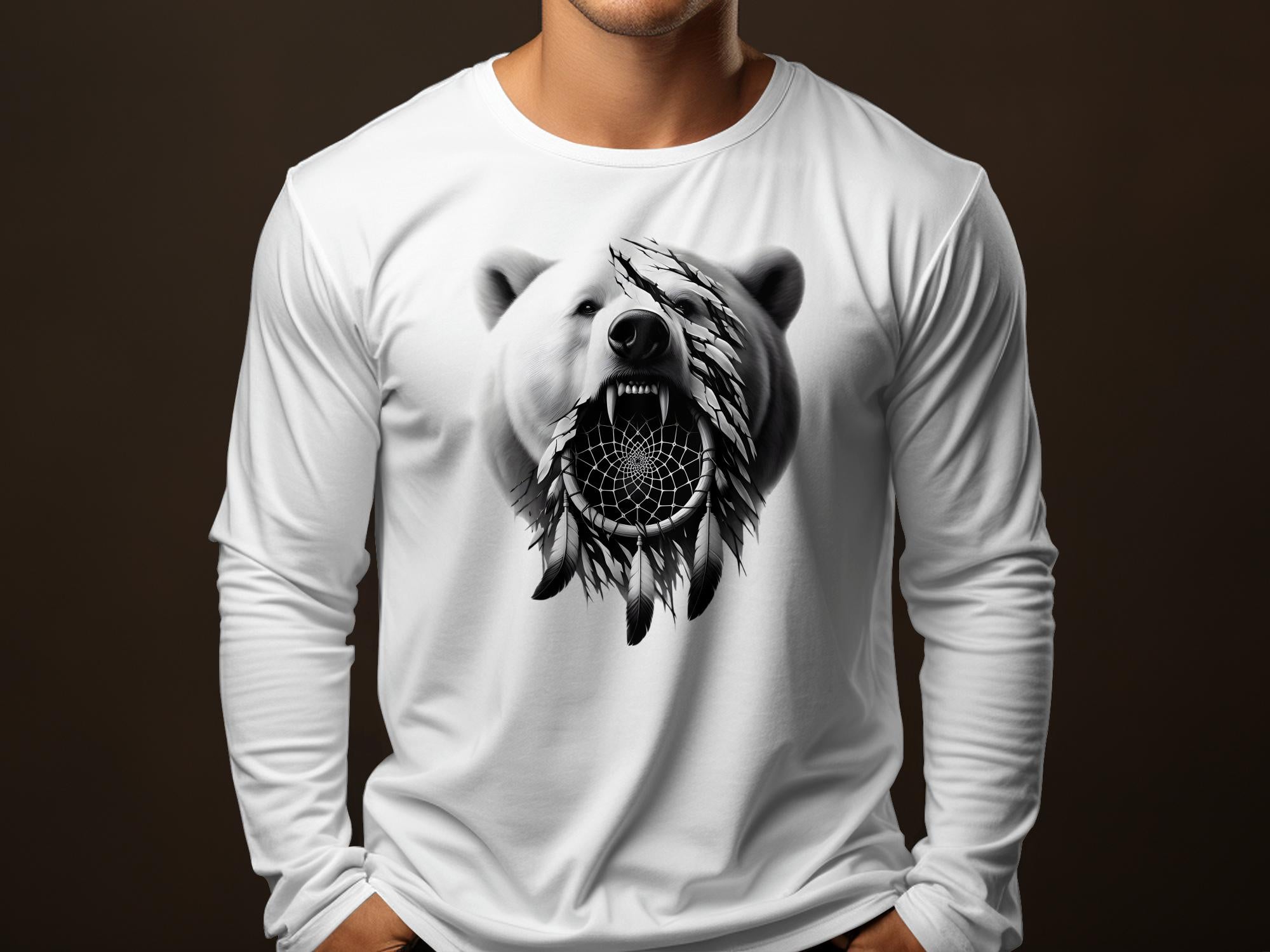 Dreamcatcher Bear - Coloured Gildan Long Sleeve Realistic Native American Talisman Unisex Mythology Tee Graphic Design