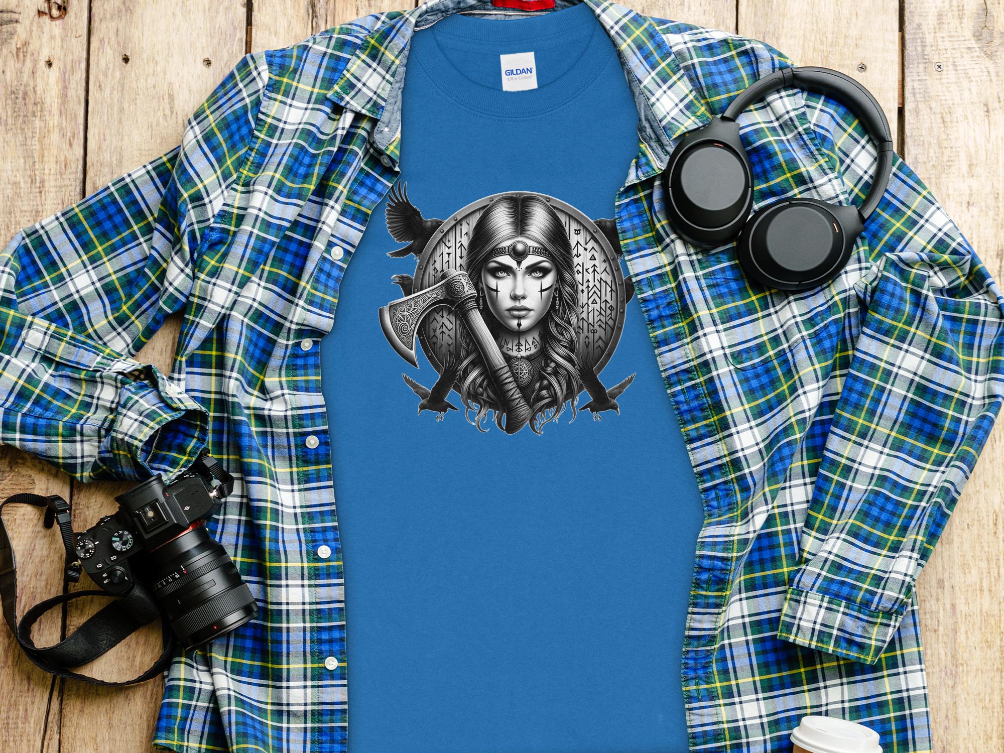 Viking Shield Maiden - Coloured Gildan Long Sleeve Realistic Norse Talisman Men Women Unisex Valhalla Tee Graphic Design