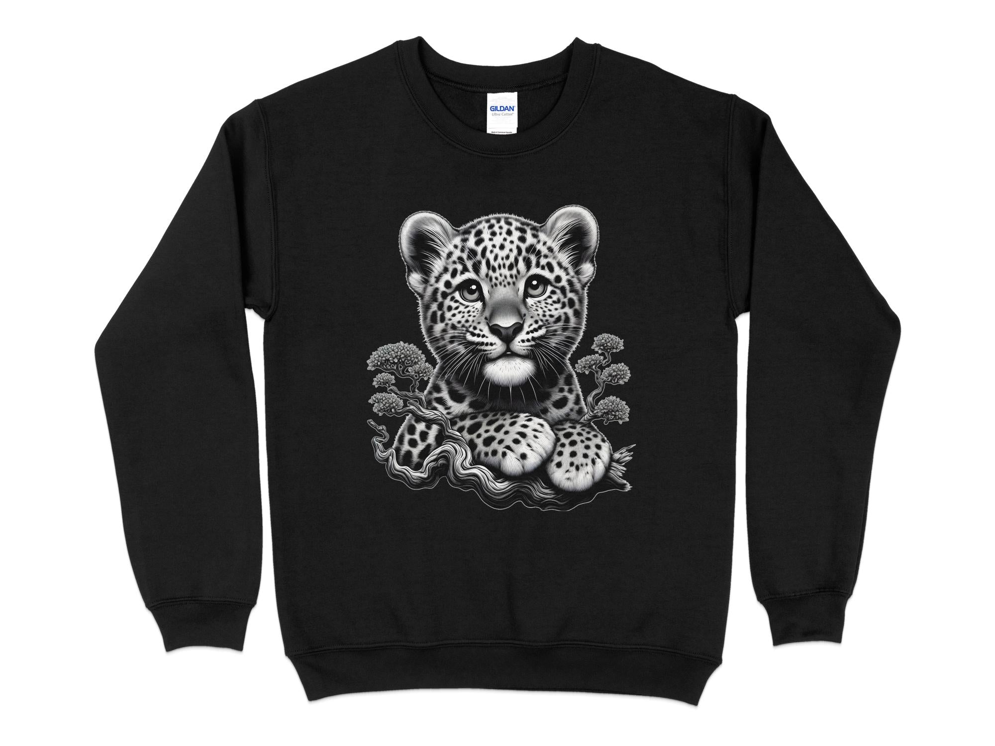 Leopard Bonsai - Coloured Gildan Sweatshirt Realistic Animal Talisman Unisex Cute Tee Graphic Design