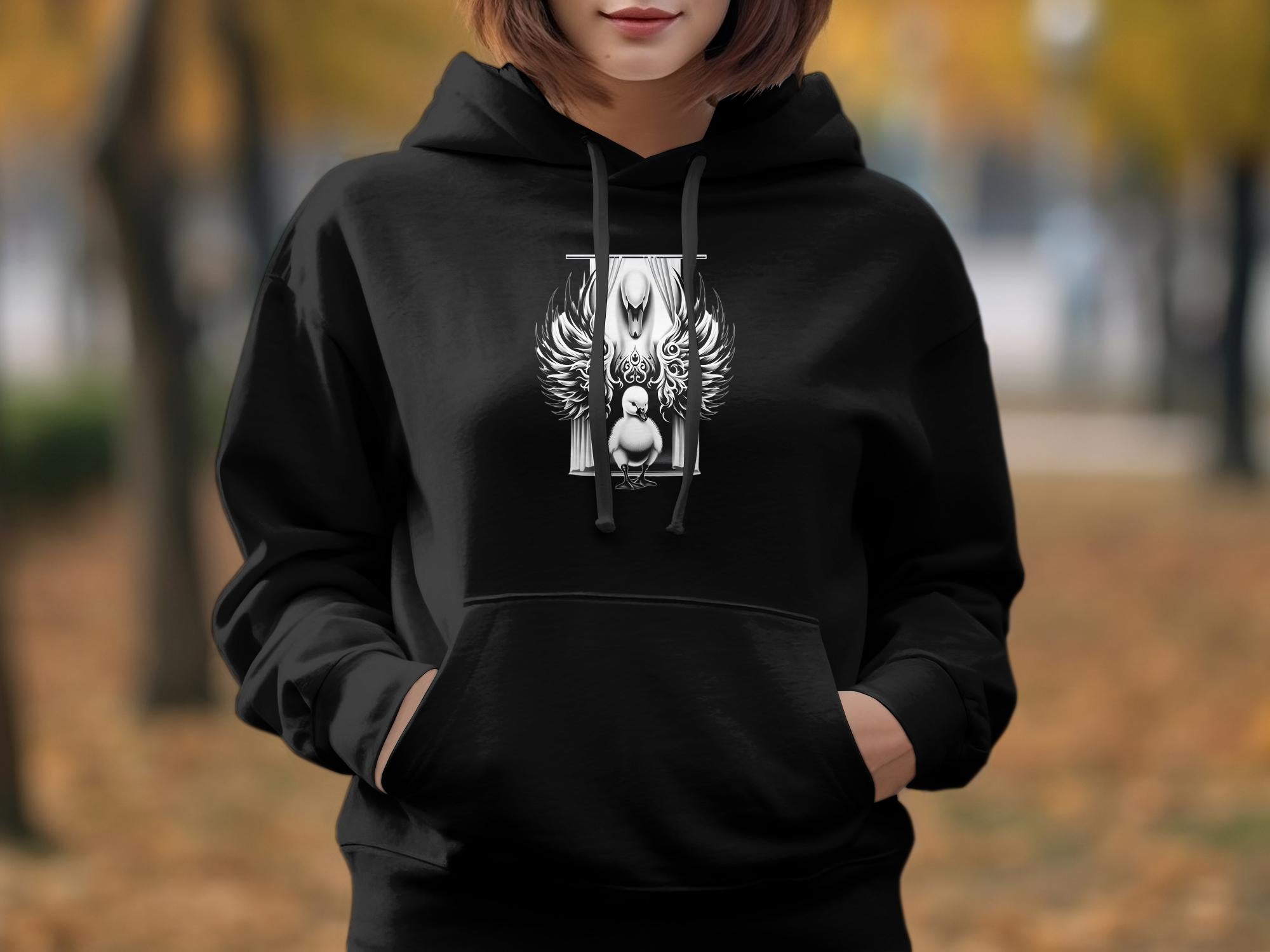 Swan & Cygnet- Black White Gildan Hoodie Realistic Family Talisman Unisex Tee Graphic Design