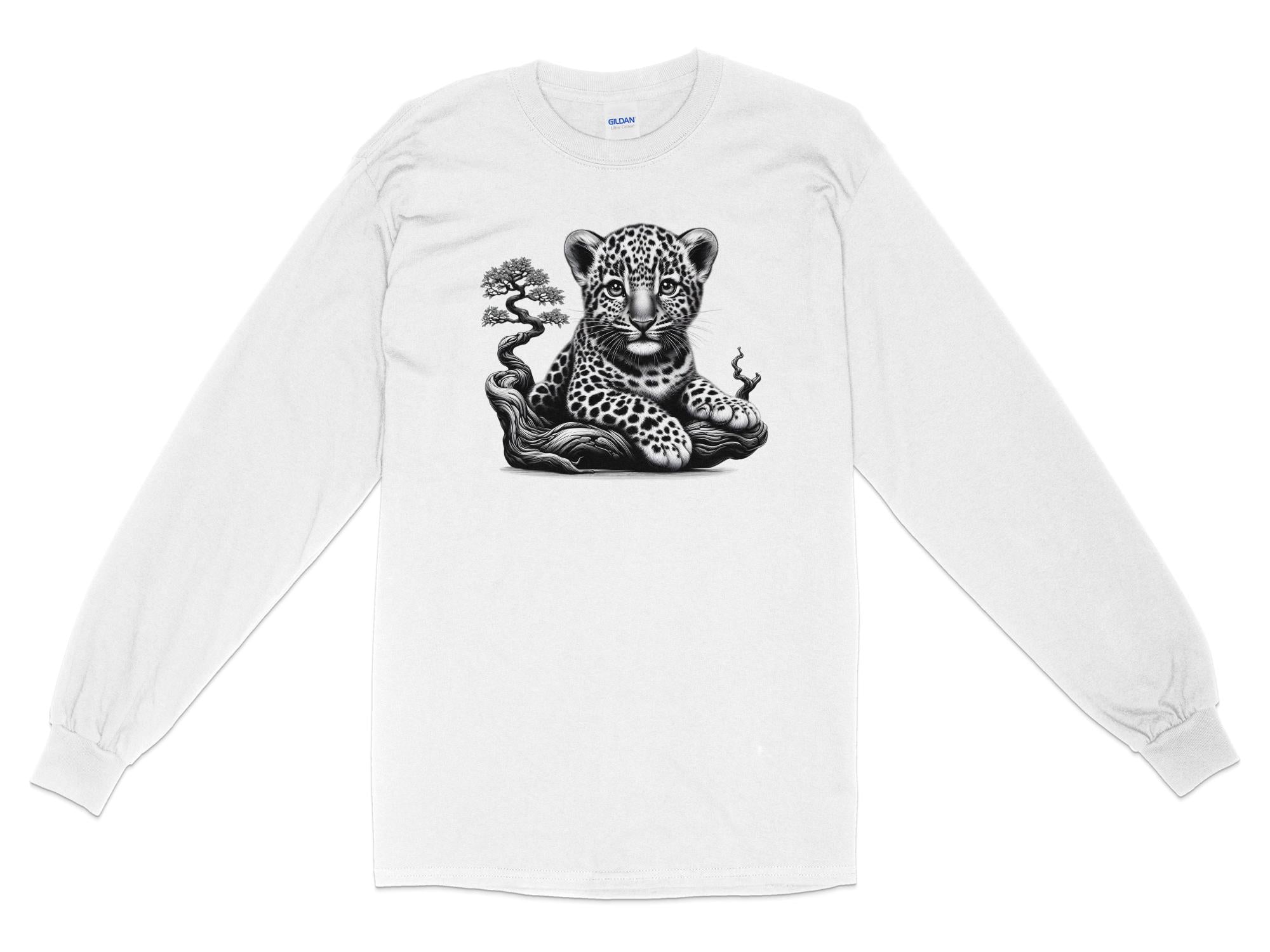 Leopard Bonsai - Coloured Gildan Long Sleeve Realistic Animal Talisman Unisex Cute Tee Graphic Design