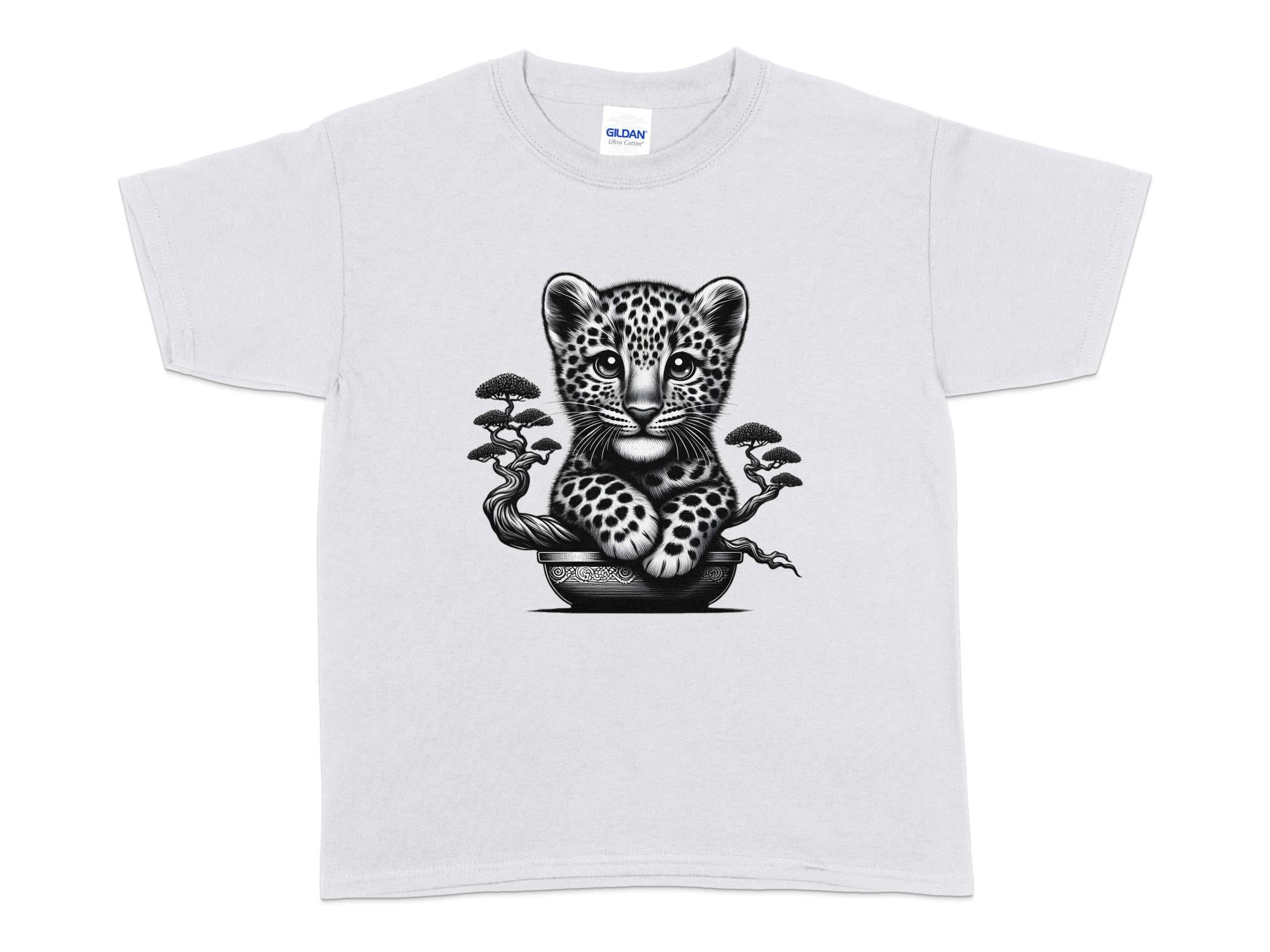 Leopard Bonsai - Coloured Gildan Kids T-Shirt Realistic Animal Talisman Unisex Cute Tee Graphic Design