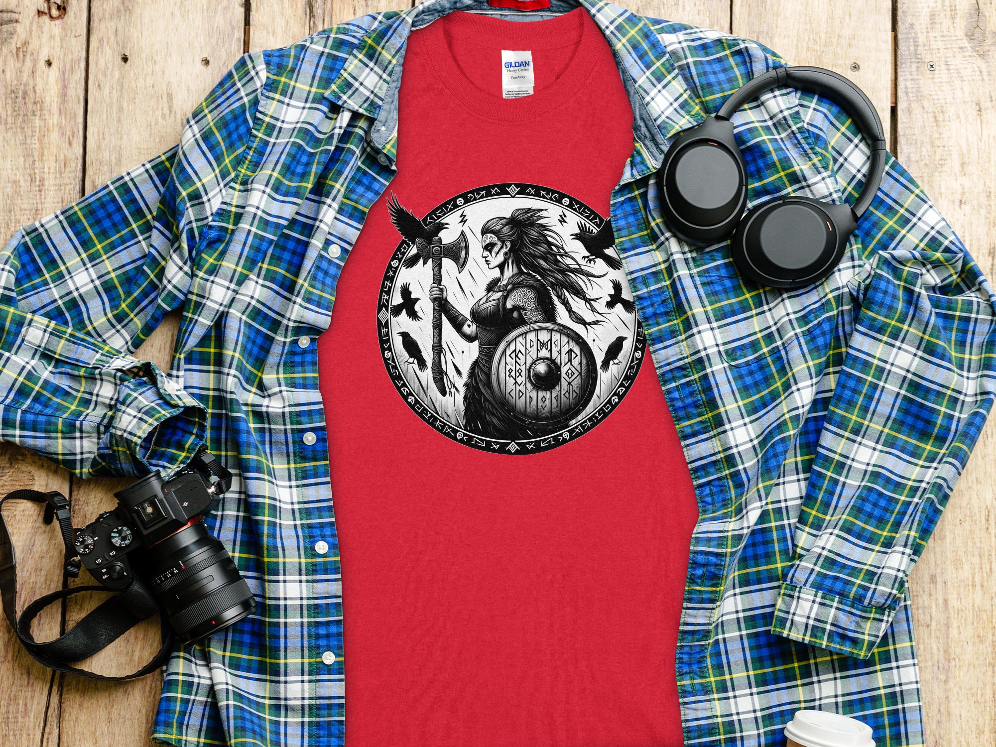 Viking Shield Maiden - Coloured Gildan T Shirt Realistic Norse Talisman Men Women Unisex Valhalla Tee Graphic Design