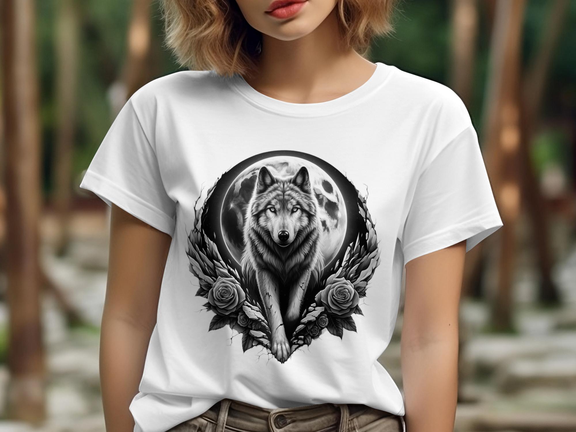 Moon Wolf - Coloured Gildan T-Shirt Realistic Animal Talisman Unisex Mythology Tee Graphic Design