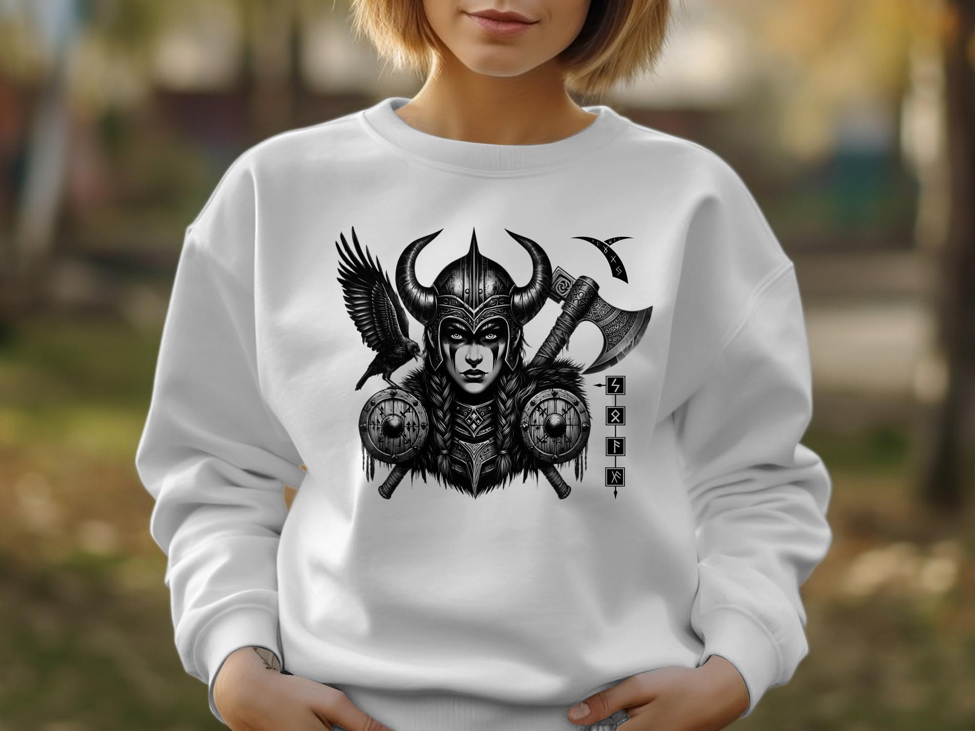 Viking Shield Maiden - Coloured Gildan Sweatshirt Realistic Norse Talisman Men Women Unisex Valhalla Tee Graphic Design