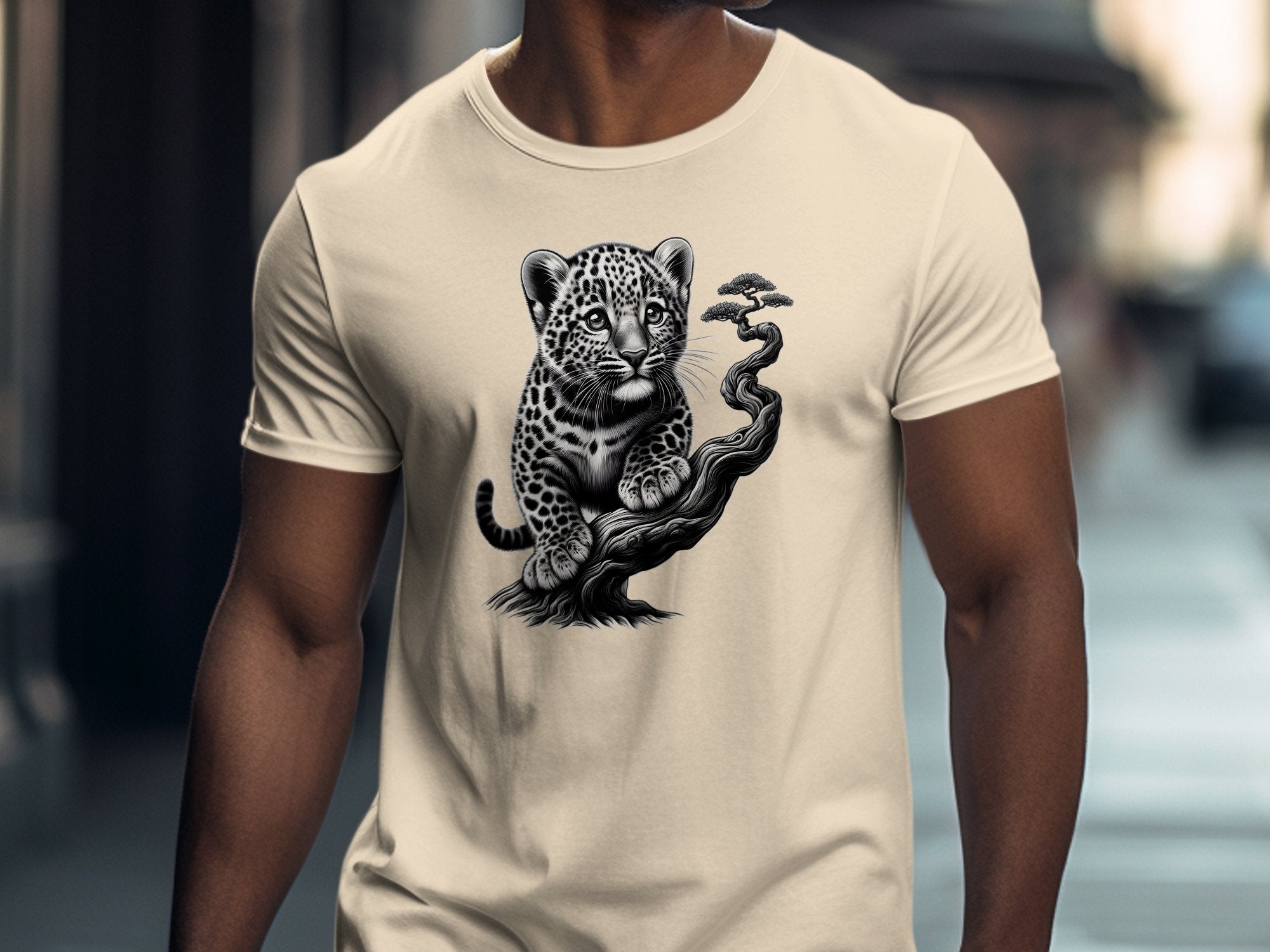 Leopard Bonsai - Coloured Gildan T-Shirt Realistic Animal Talisman Unisex Cute Tee Graphic Design