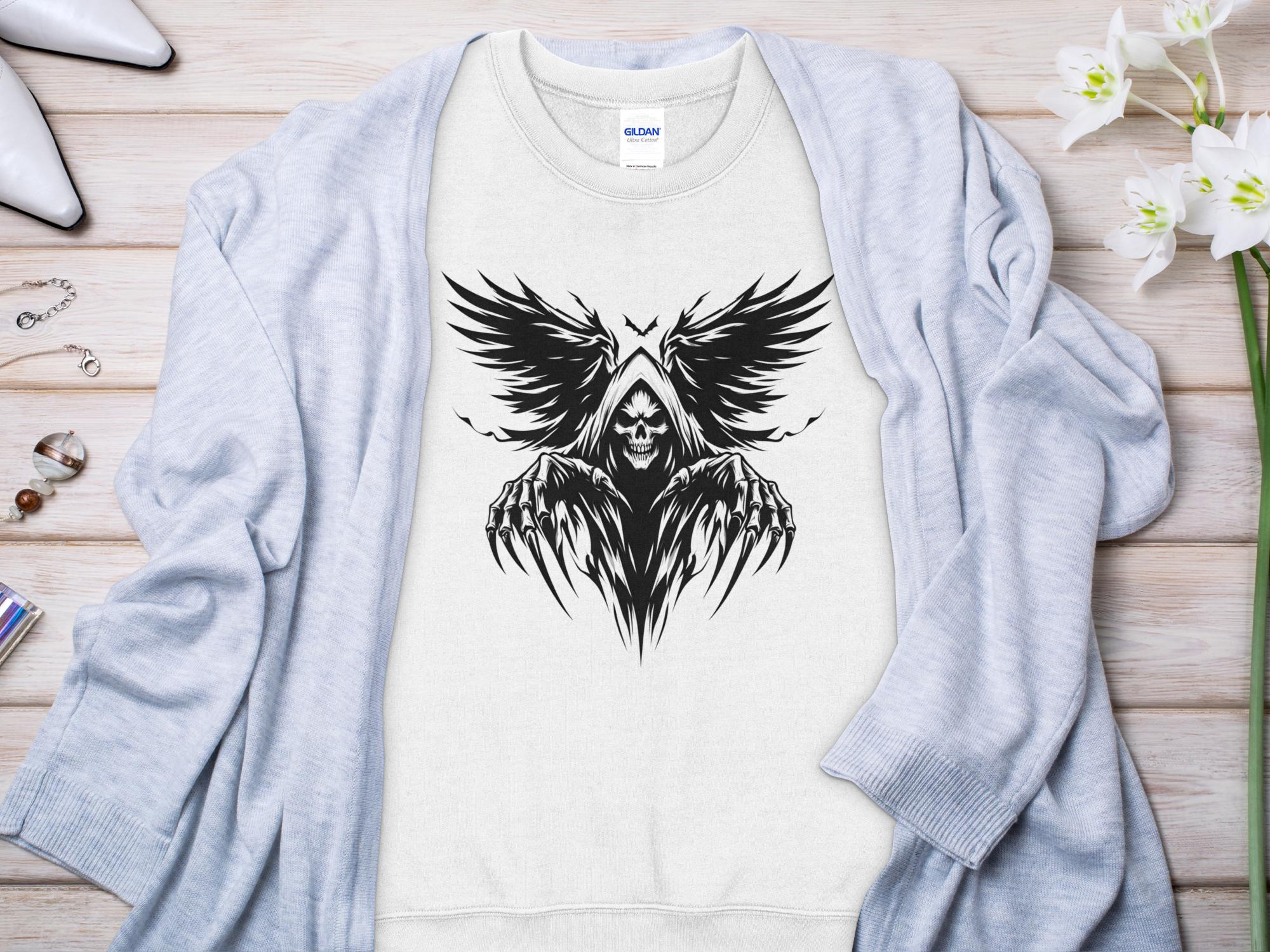 Grim Reaper - Black White Gildan Sweatshirt Commemorative Talisman Unisex Tee Graphic Design