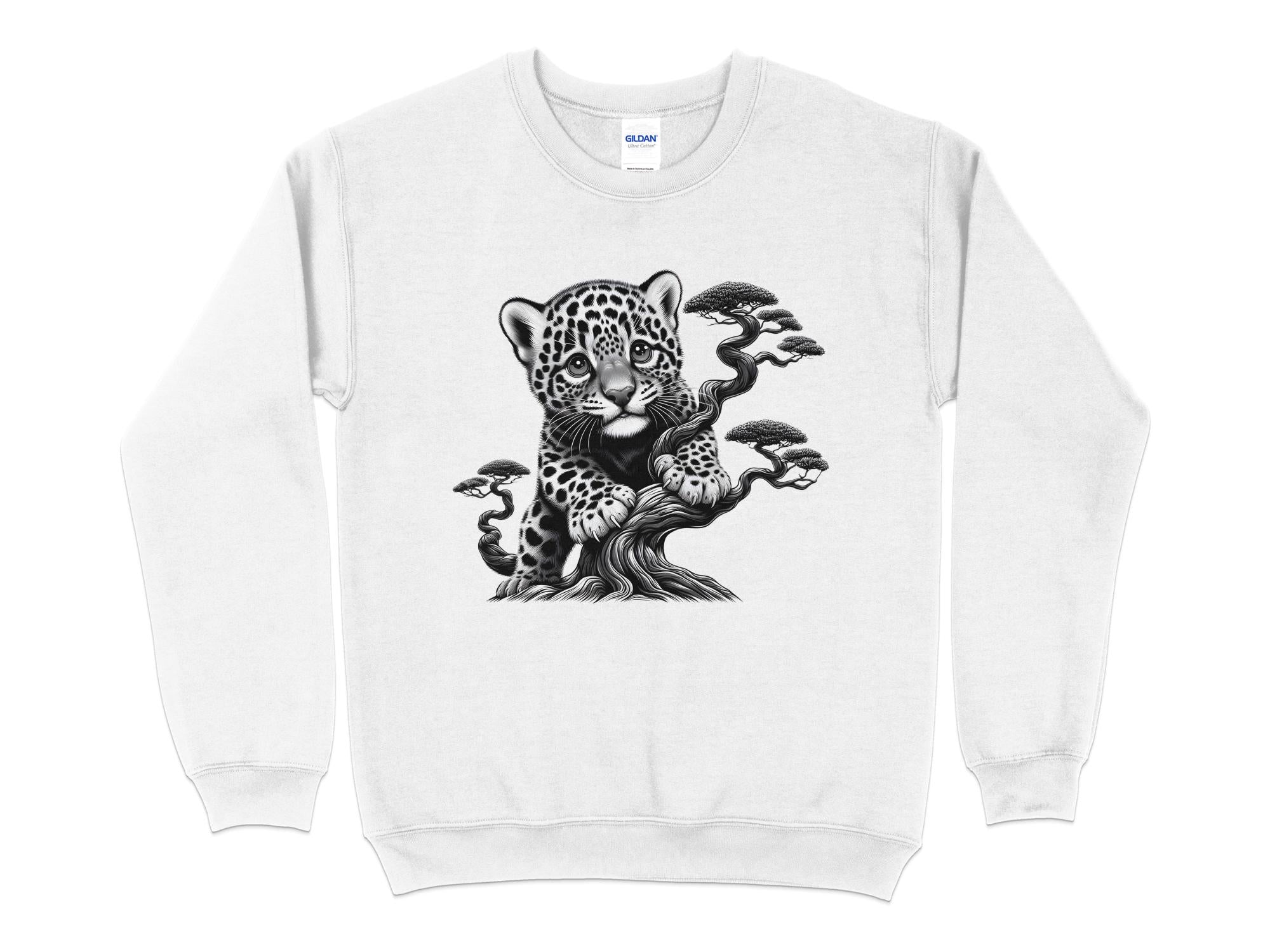 Leopard Bonsai - Coloured Gildan Sweatshirt Realistic Animal Talisman Unisex Cute Tee Graphic Design