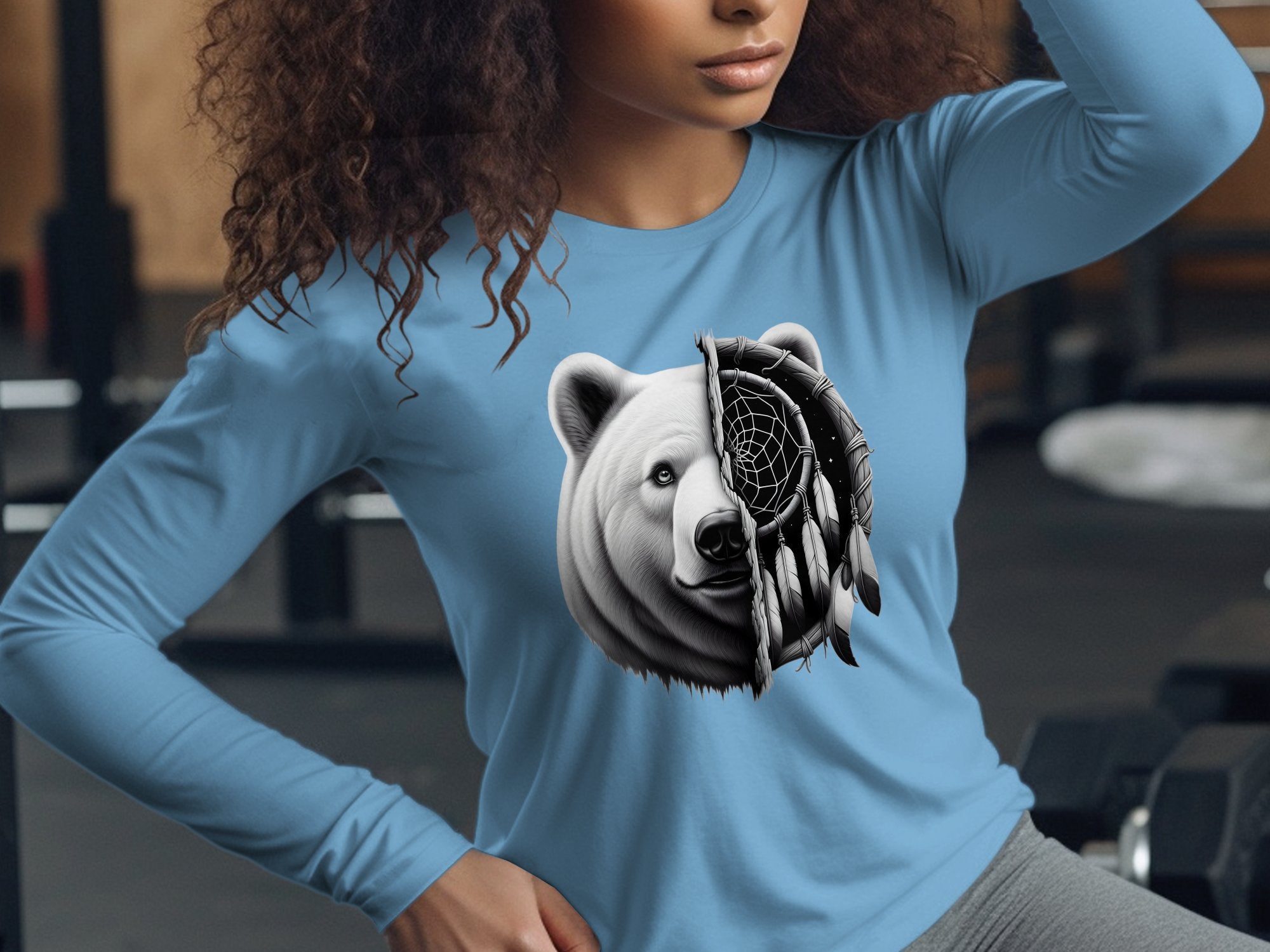 Dreamcatcher Bear - Coloured Gildan Long Sleeve Realistic Native American Talisman Unisex Mythology Tee Graphic Design