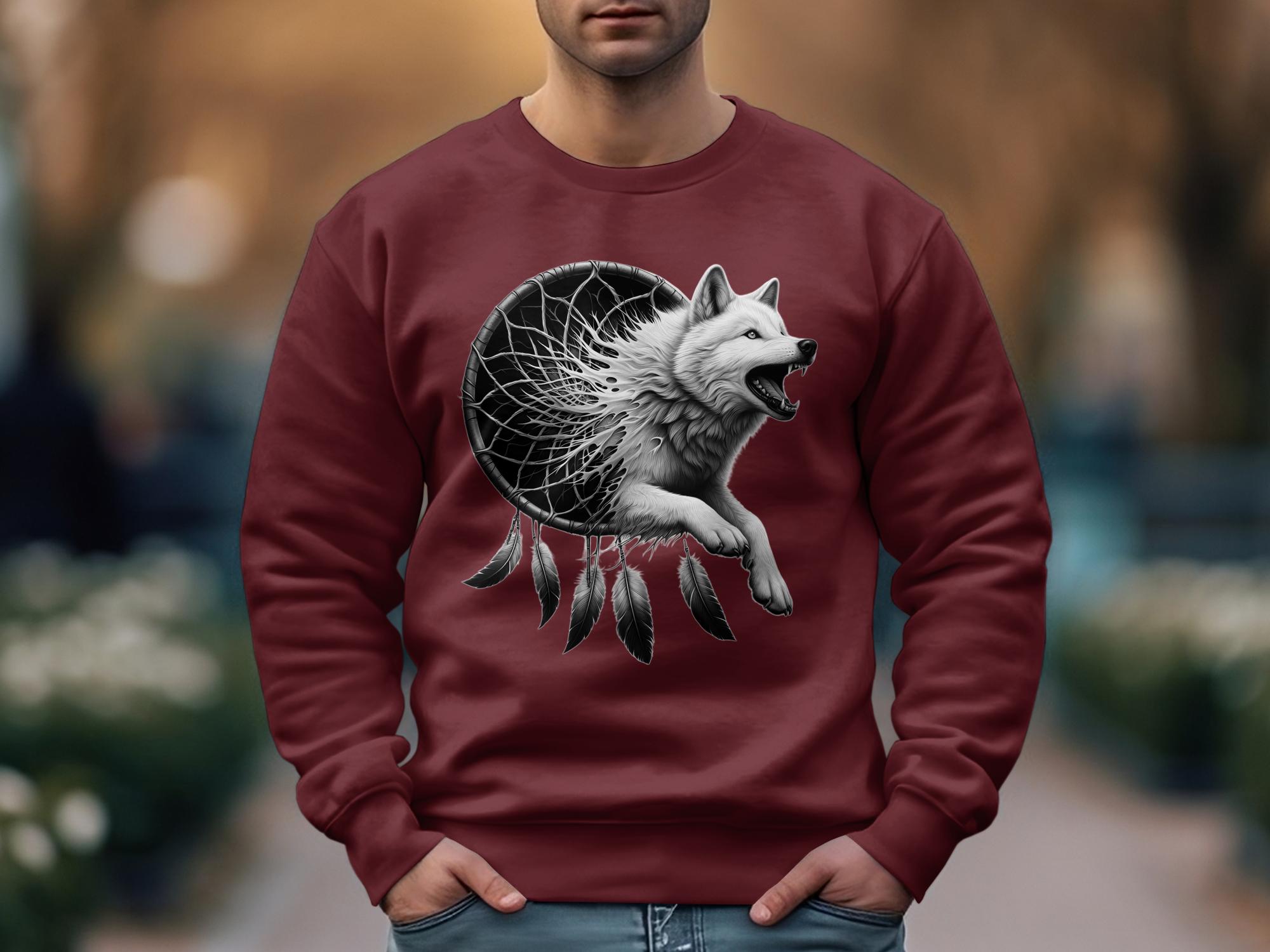 Dreamcatcher Wolf - Coloured Gildan Sweatshirt Realistic Native American Talisman Unisex Mythology Tee Graphic Design