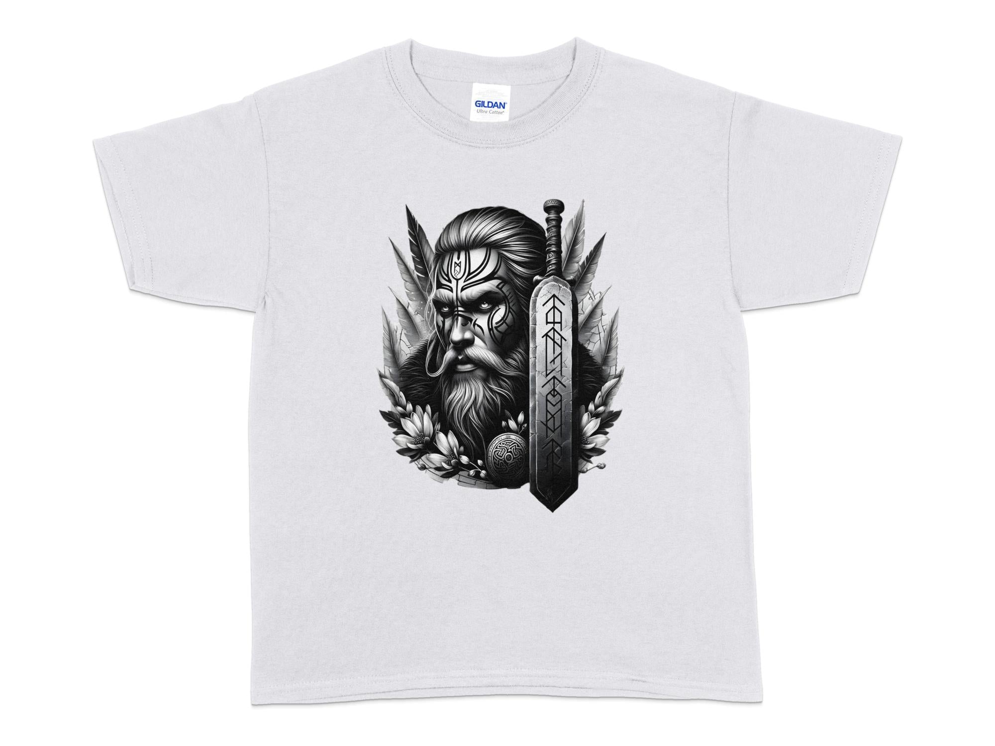 Viking Valiant - Coloured Gildan Kids T-Shirt Realistic Norse Talisman Unisex Valhalla Tee Graphic Design