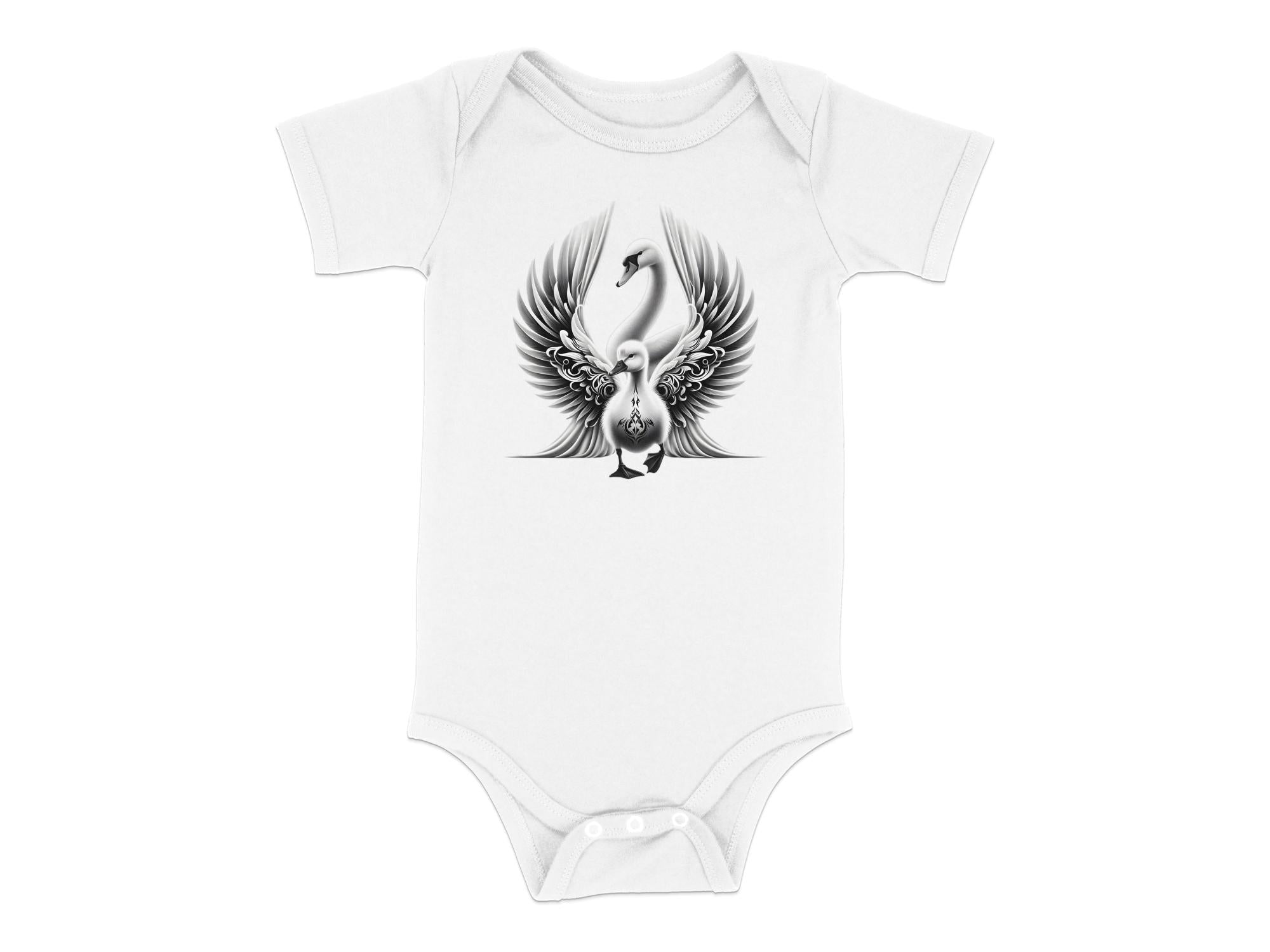 Swan & Cygnet- Black White Toddler Bodysuit Realistic Family Talisman Unisex Tee Graphic Design