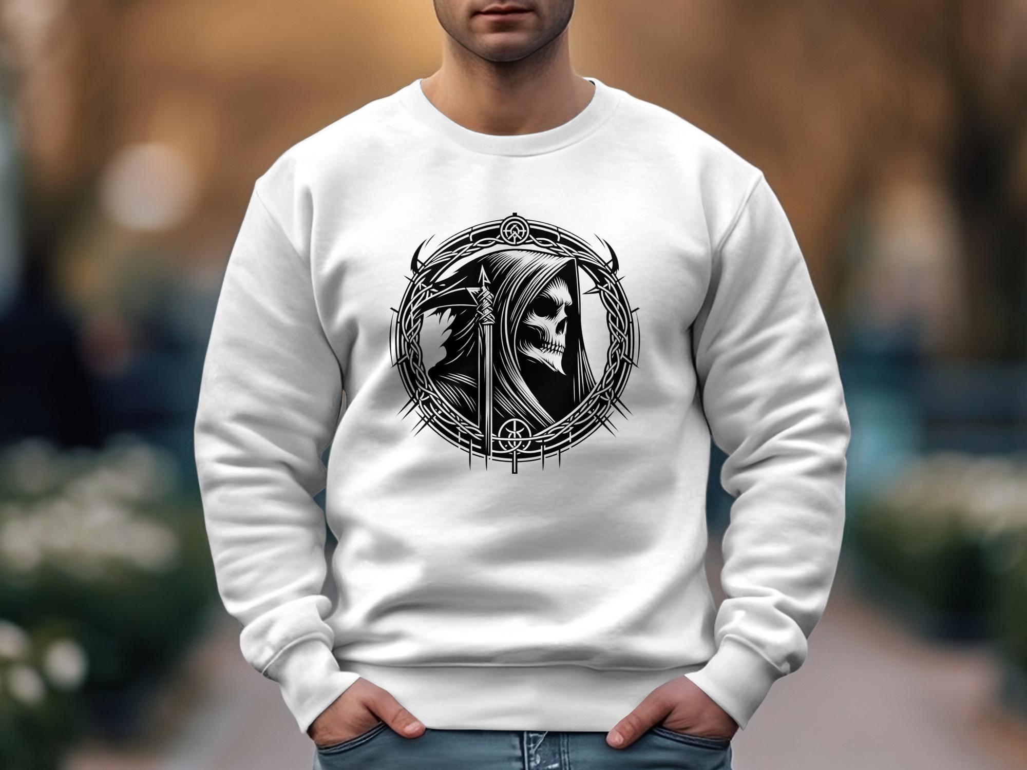 Grim Reaper - Black White Gildan Sweatshirt Commemorative Talisman Unisex Tee Graphic Design