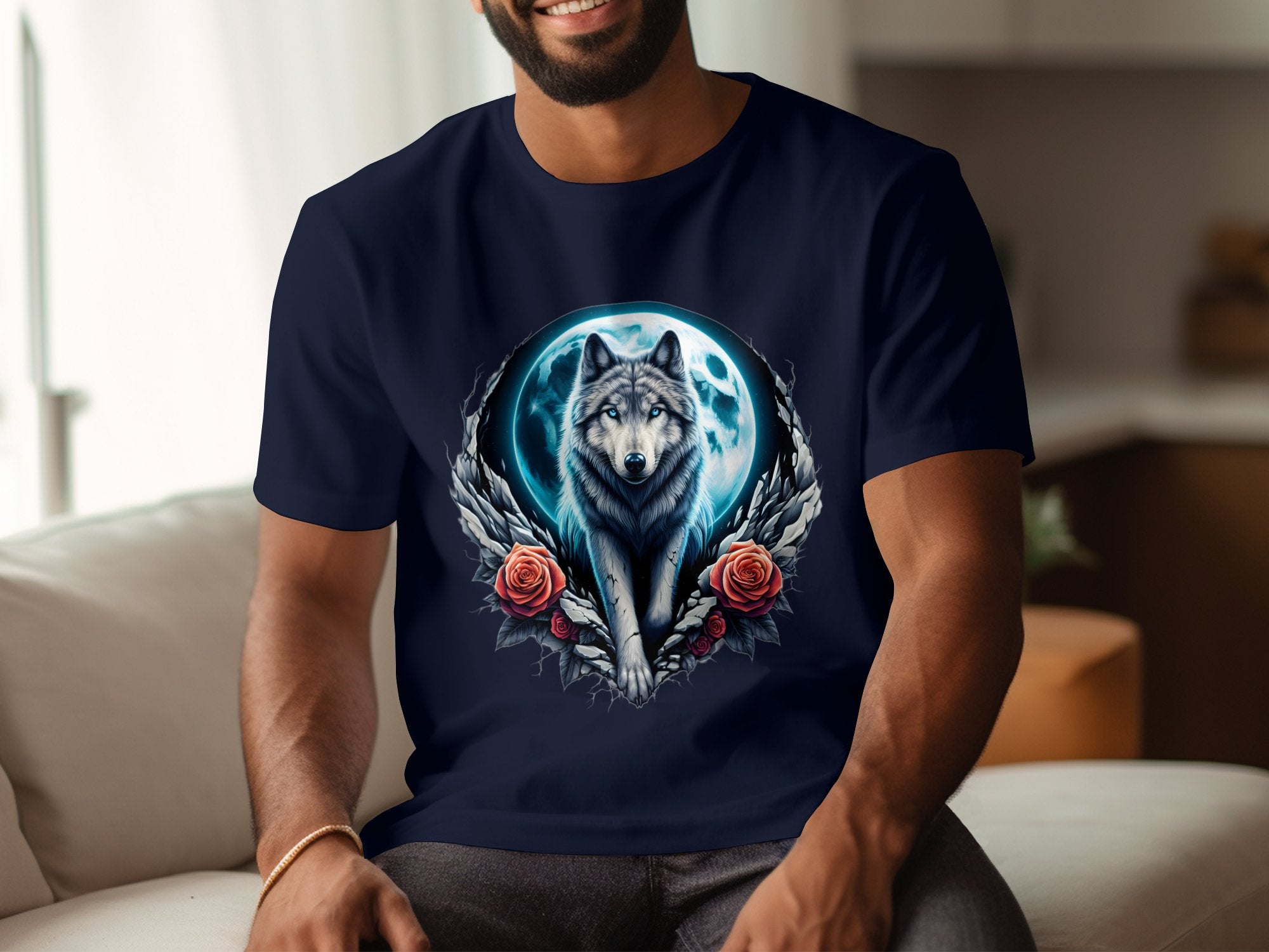 Moon Wolf - T-Shirt Realistic Full Colour Animal Talisman Unisex Mythology Tee Gildan Graphic Design