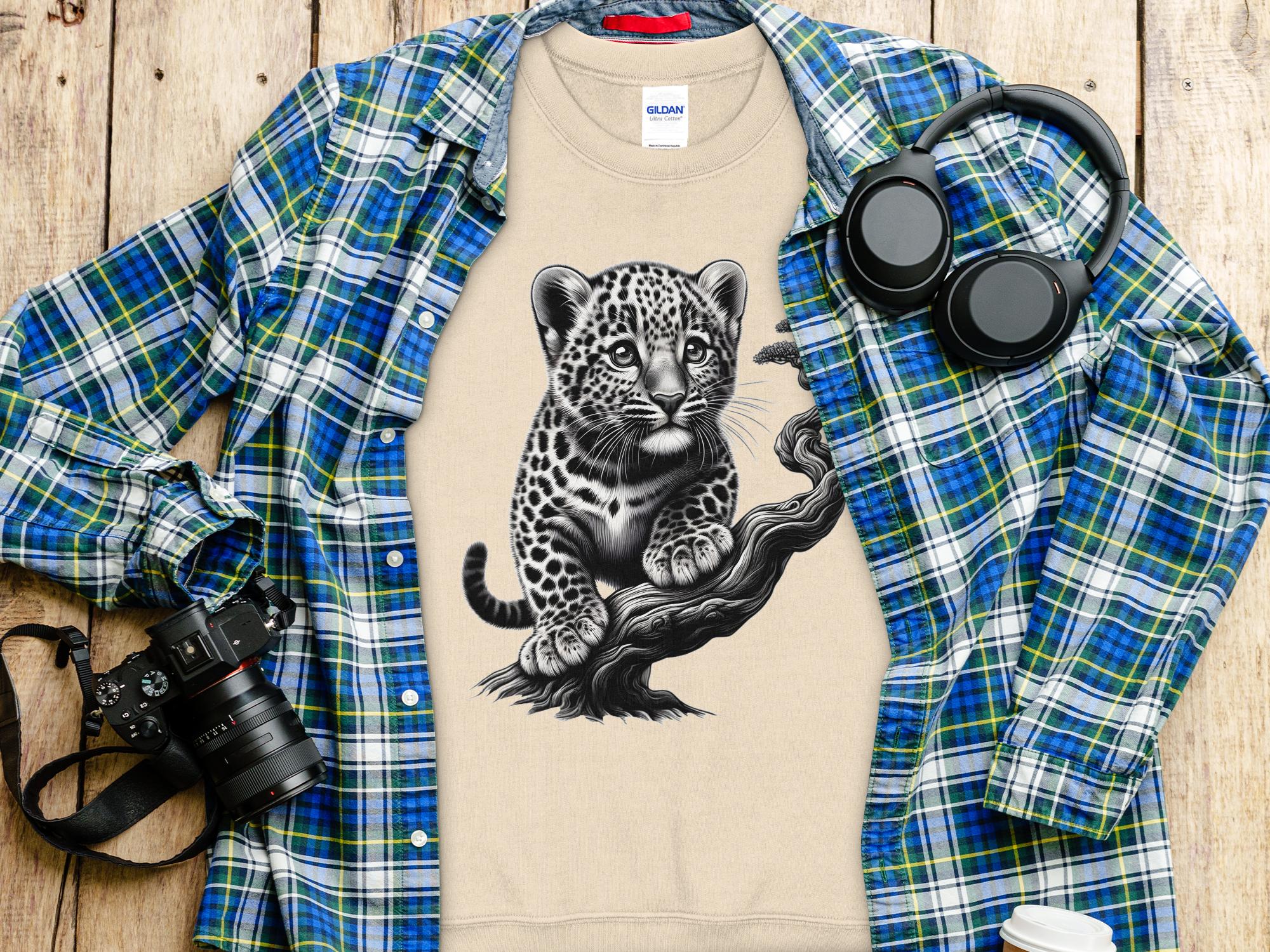 Leopard Bonsai - Coloured Gildan Sweatshirt Realistic Animal Talisman Unisex Cute Tee Graphic Design