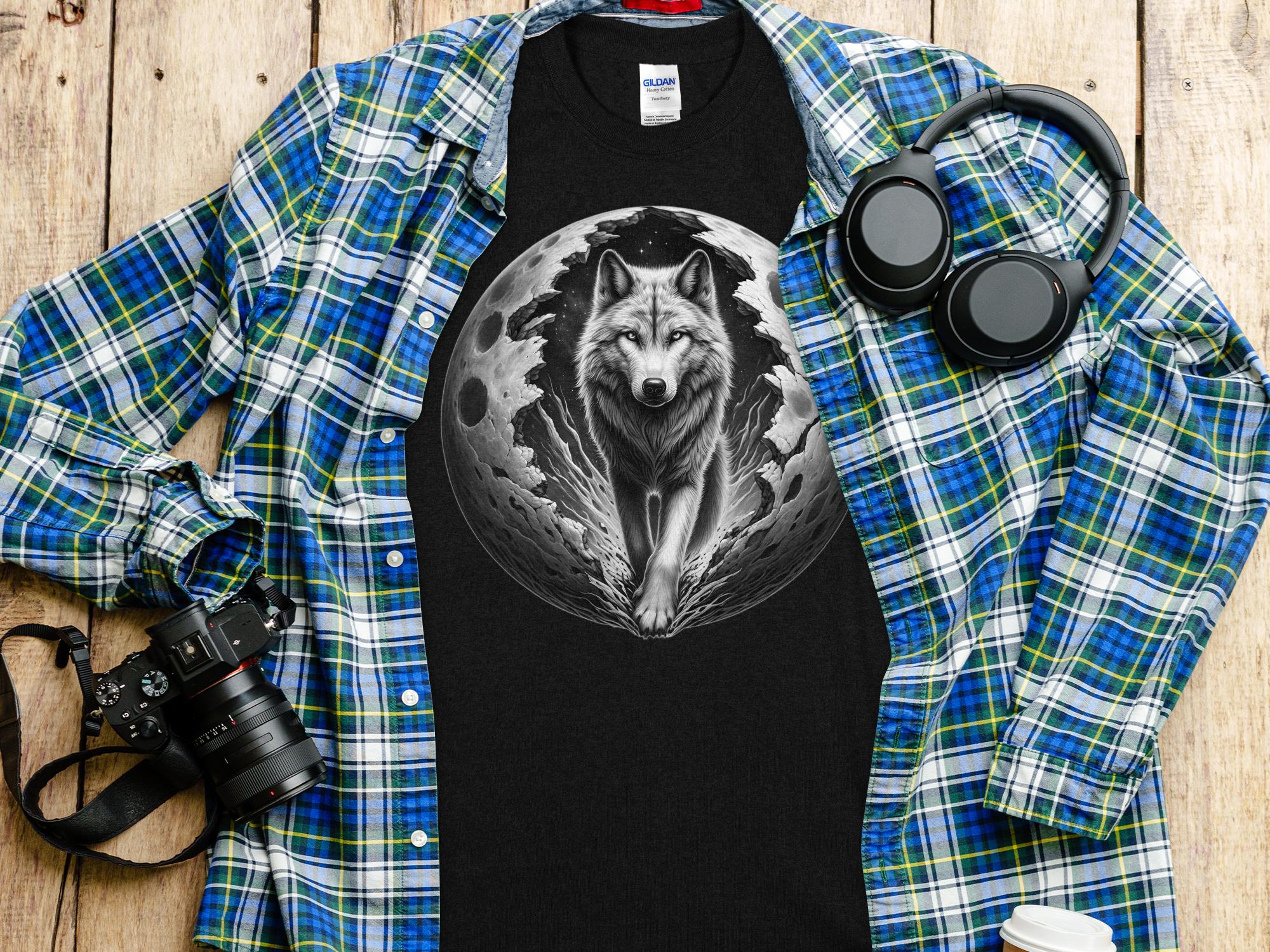 Moon Wolf - Coloured Gildan T-Shirt Realistic Animal Talisman Unisex Mythology Tee Graphic Design