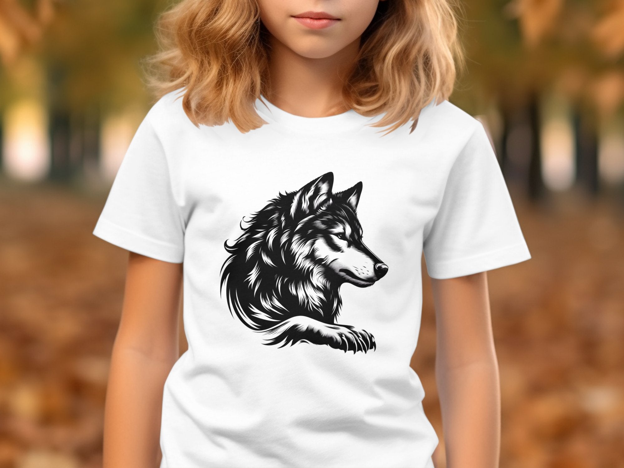 Wolf Tribal - Black White Gildan Kids T-Shirt Realistic Animal Talisman Unisex Tee Graphic Design