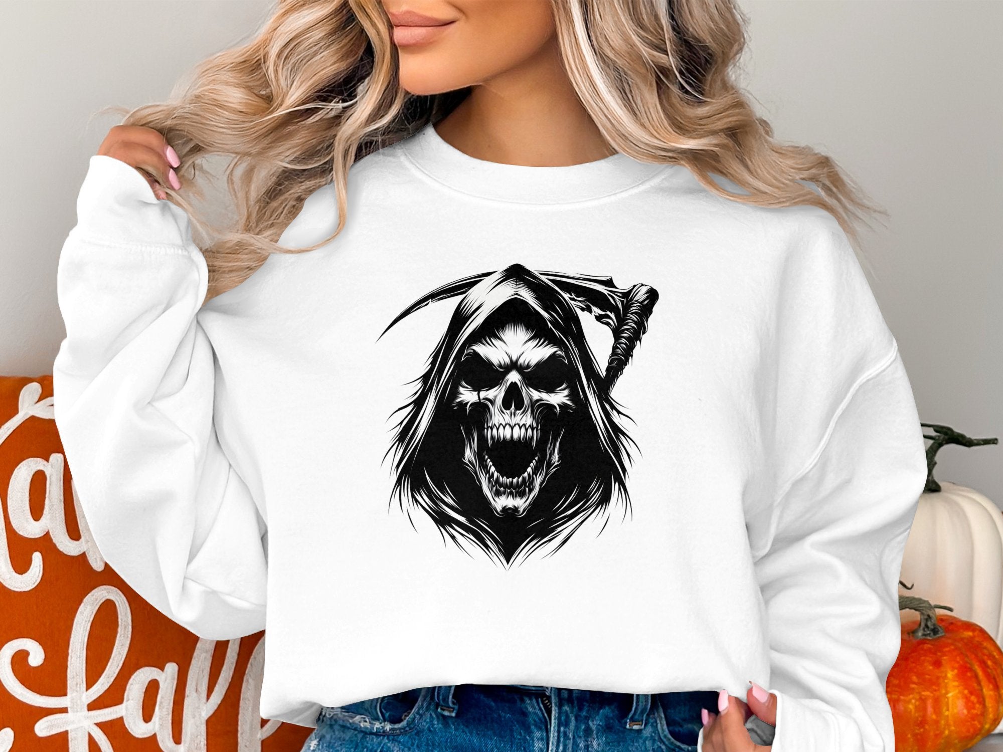 Grim Reaper - Black White Gildan Sweatshirt Commemorative Talisman Unisex Tee Graphic Design