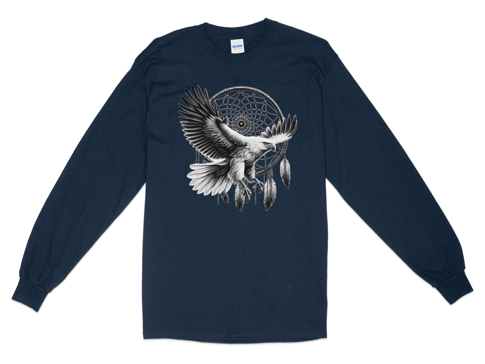 Dreamcatcher Eagle - Coloured Gildan Long Sleeve Realistic Native American Talisman Unisex Mythology Tee Graphic Design