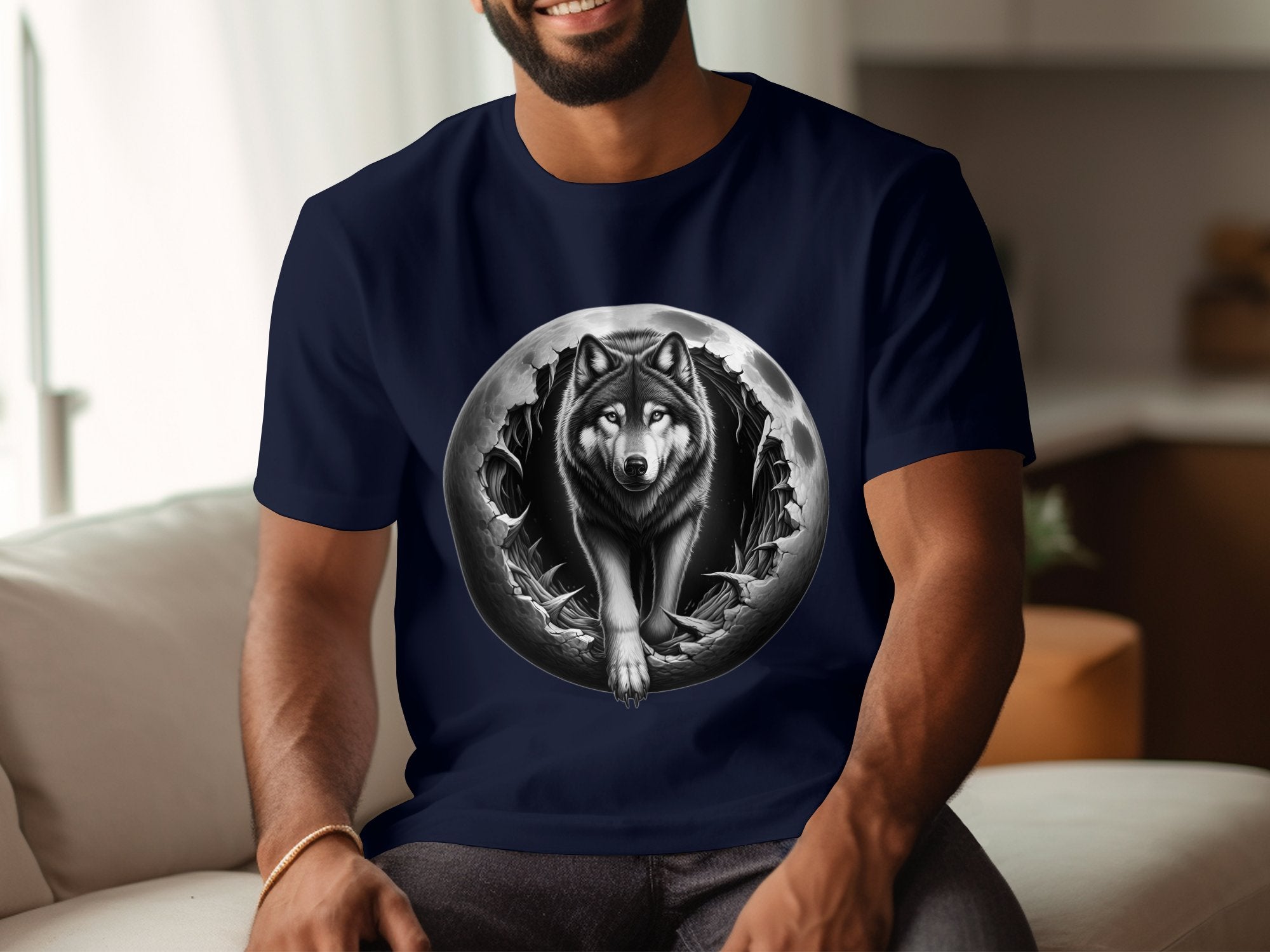 Moon Wolf - Coloured Gildan T-Shirt Realistic Animal Talisman Unisex Mythology Tee Graphic Design