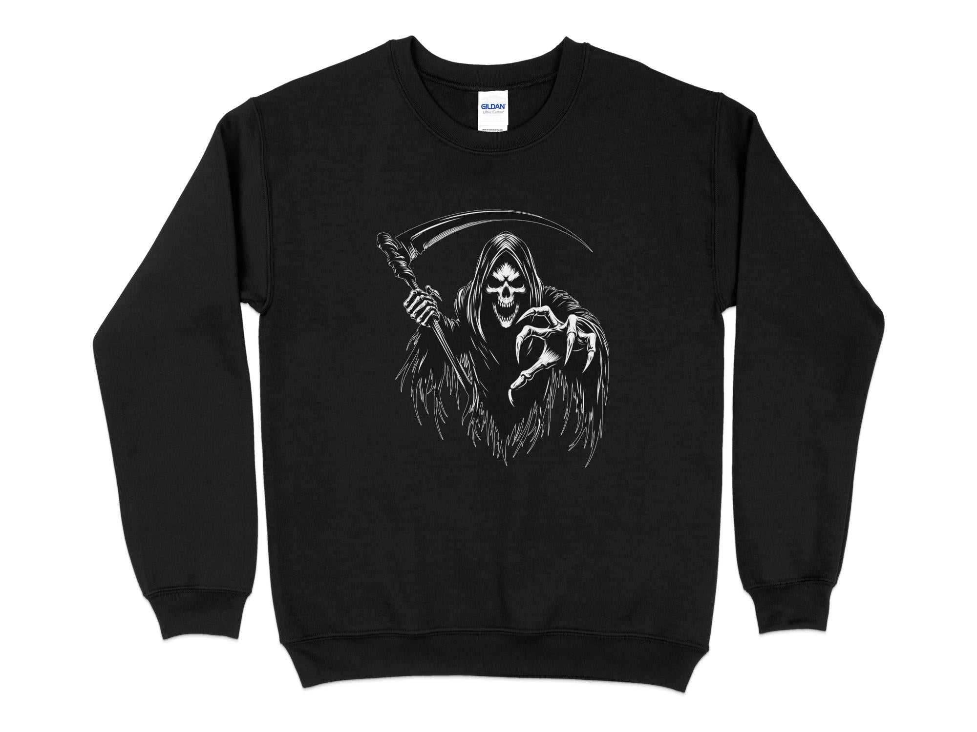 Grim Reaper - Black White Gildan Sweatshirt Commemorative Talisman Unisex Tee Graphic Design