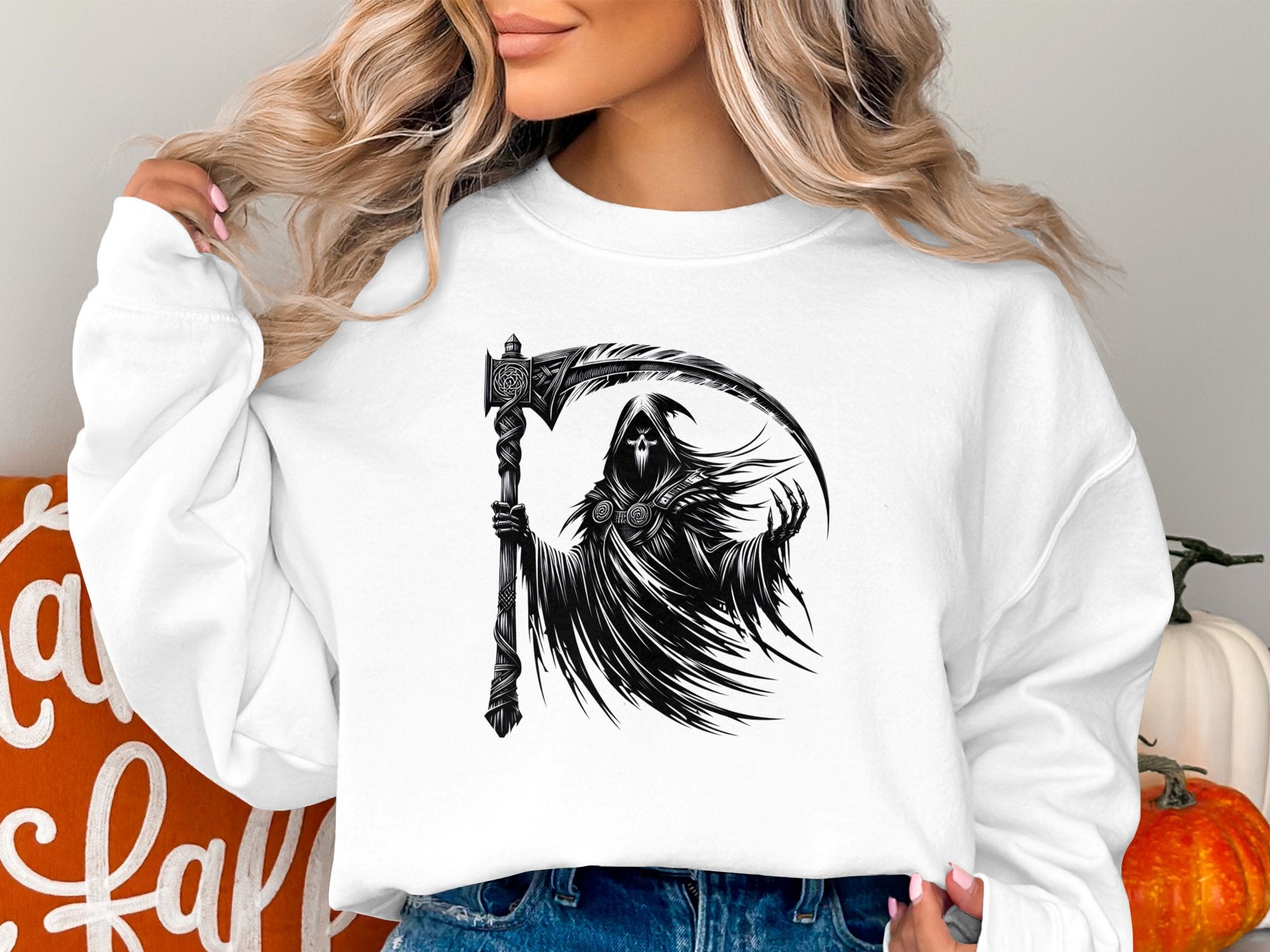 Grim Reaper - Black White Gildan Sweatshirt Commemorative Talisman Unisex Tee Graphic Design