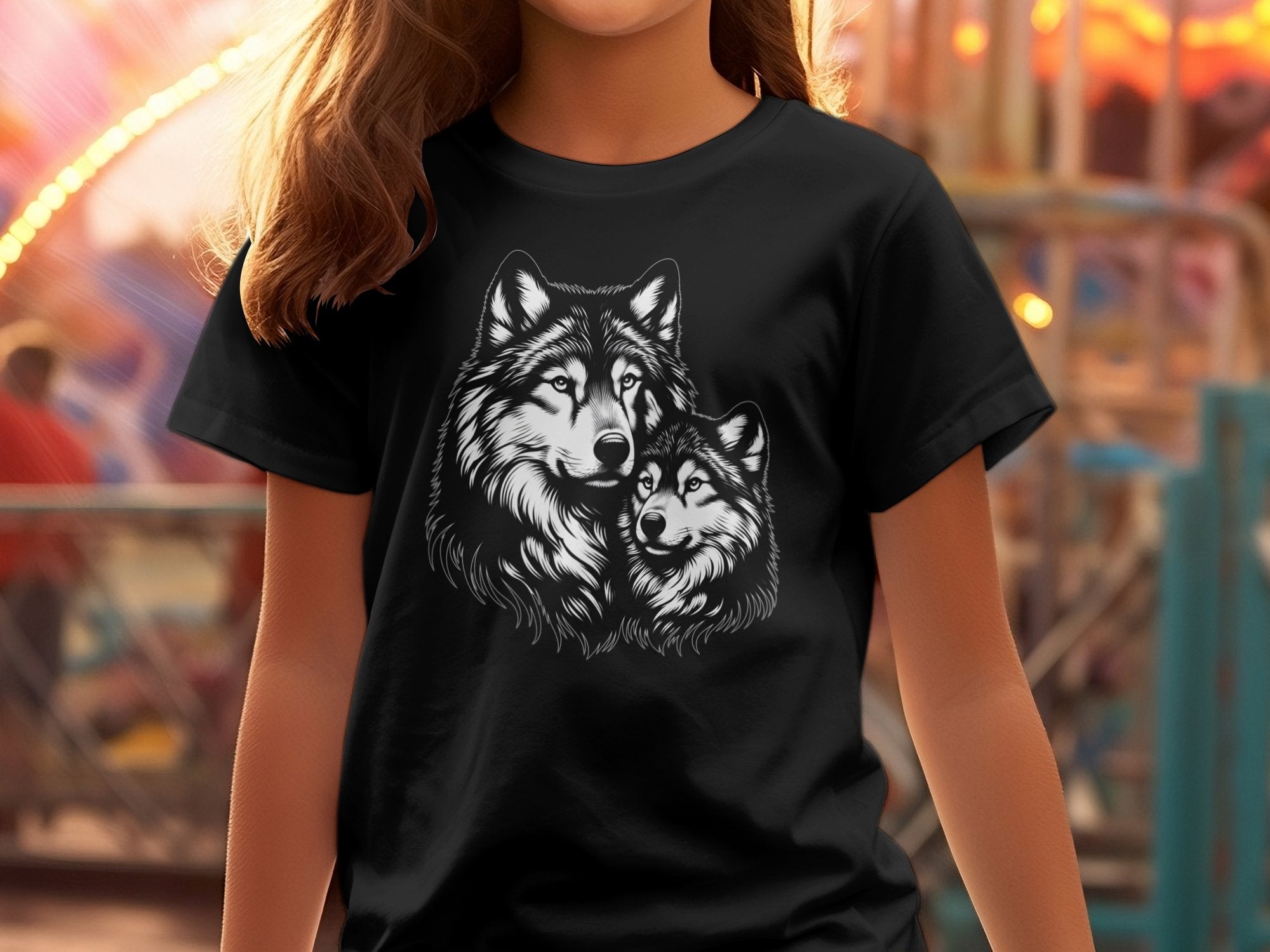 Wolf Mother and Cub - Coloured Gildan Kids T-Shirt Family Talisman Unisex Tee Graphic Design