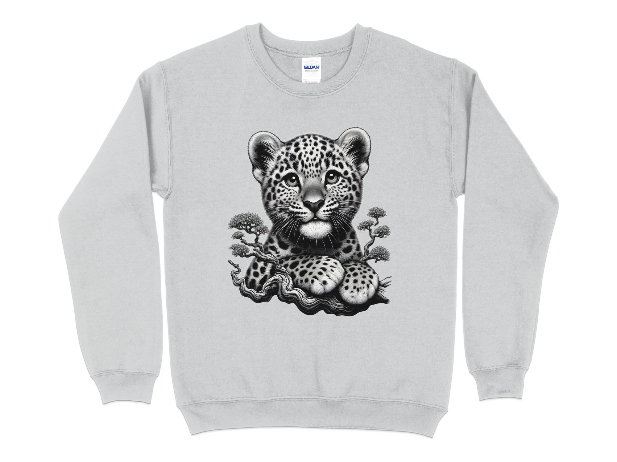 Leopard Bonsai - Coloured Gildan Sweatshirt Realistic Animal Talisman Unisex Cute Tee Graphic Design