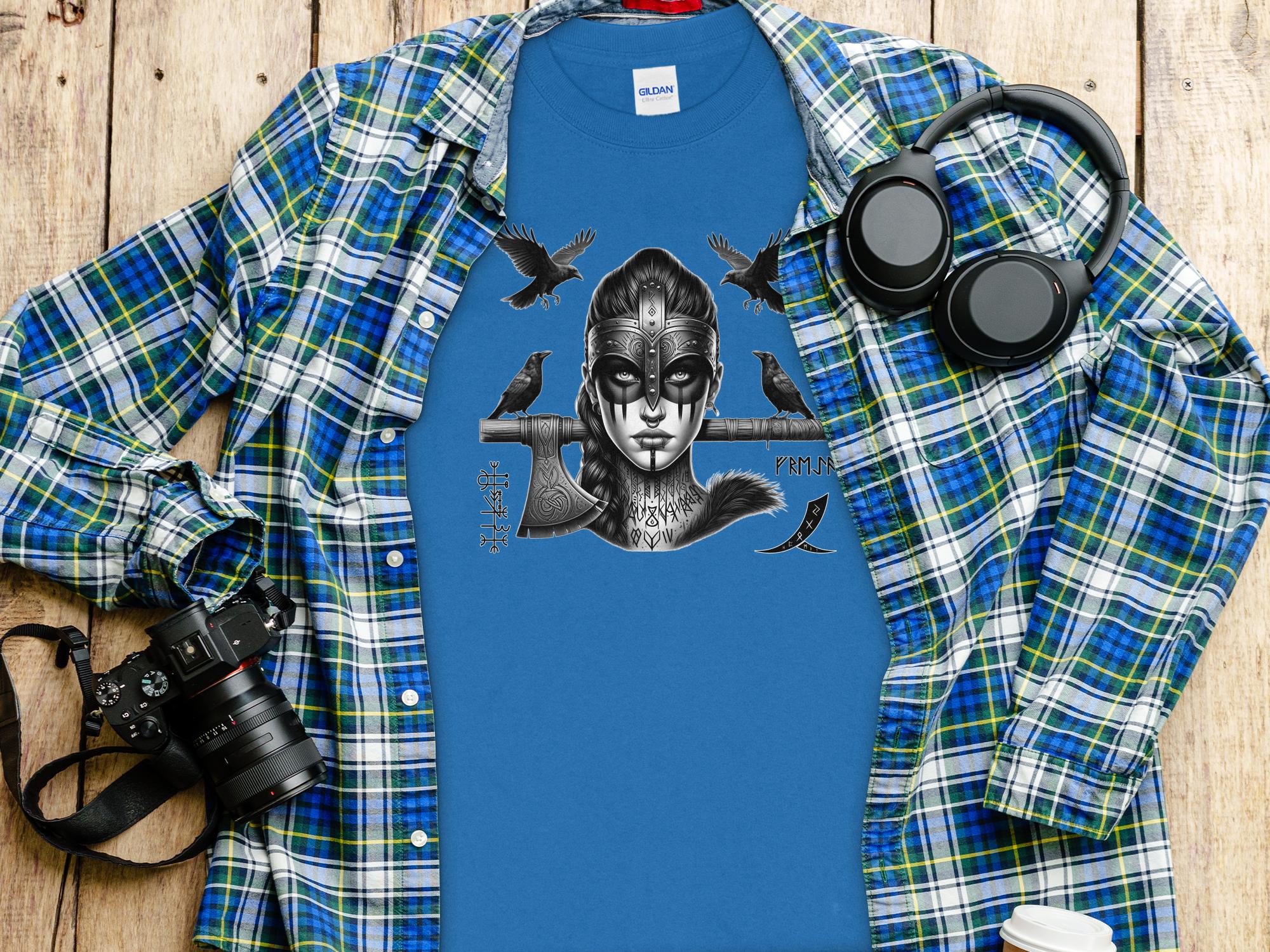 Viking Shield Maiden - Coloured Gildan Long Sleeve Realistic Norse Talisman Men Women Unisex Valhalla Tee Graphic Design