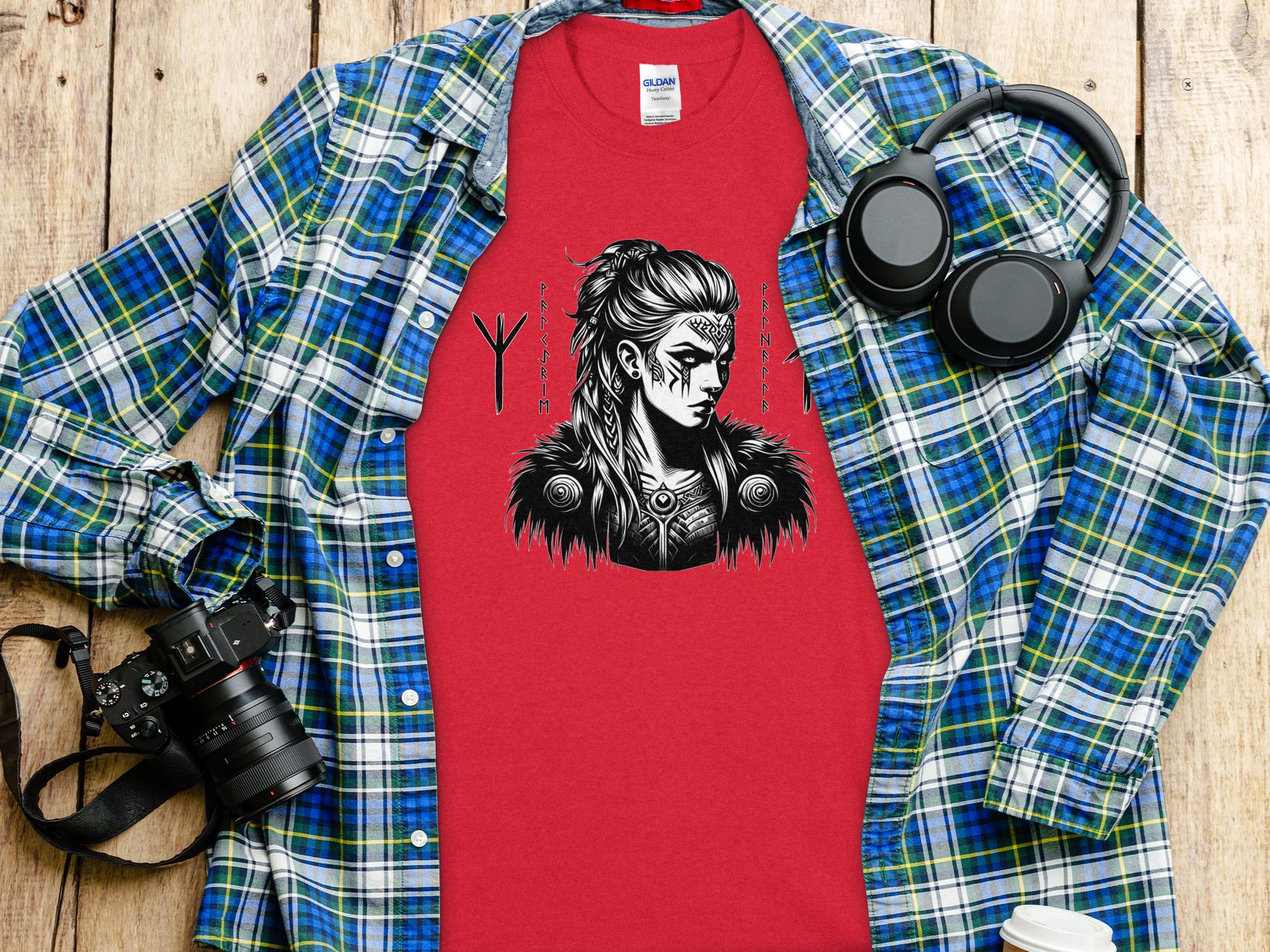 Viking Shield Maiden - Coloured Gildan T Shirt Realistic Norse Talisman Men Women Unisex Valhalla Tee Graphic Design