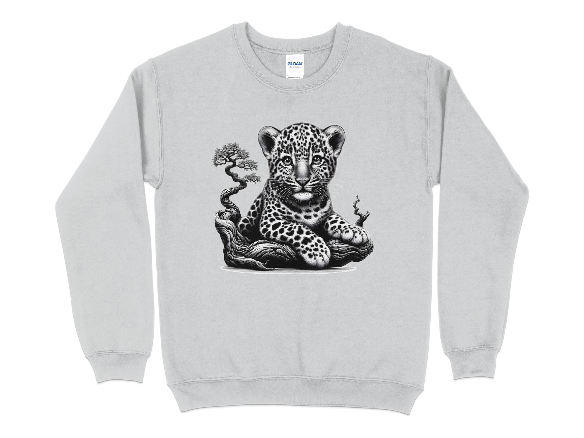 Leopard Bonsai - Coloured Gildan Sweatshirt Realistic Animal Talisman Unisex Cute Tee Graphic Design