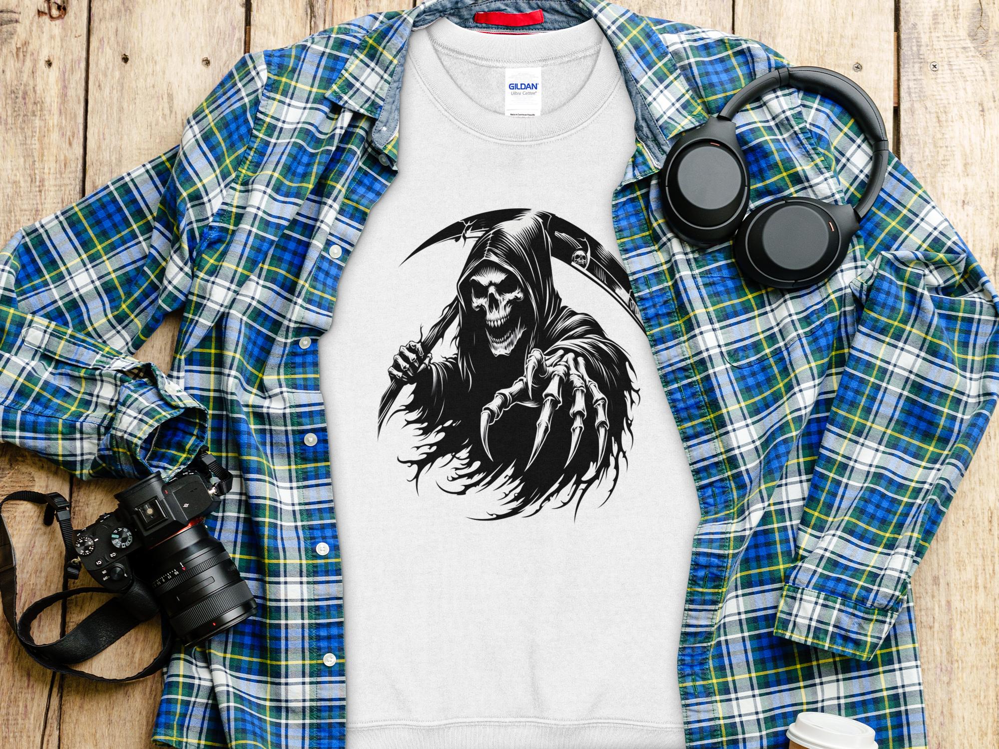 Grim Reaper - Black White Gildan Sweatshirt Commemorative Talisman Unisex Tee Graphic Design