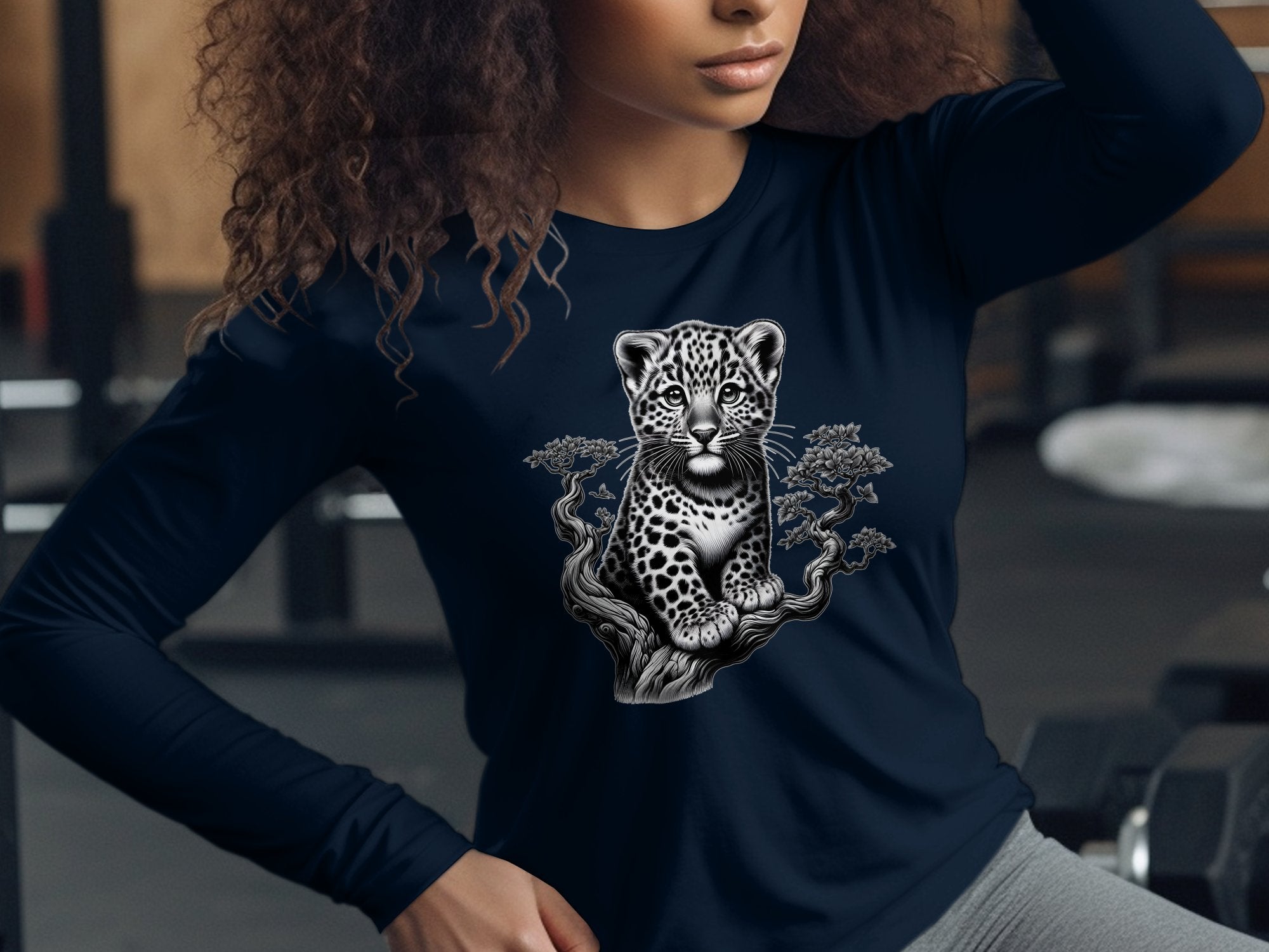 Leopard Bonsai - Coloured Gildan Long Sleeve Realistic Animal Talisman Unisex Cute Tee Graphic Design