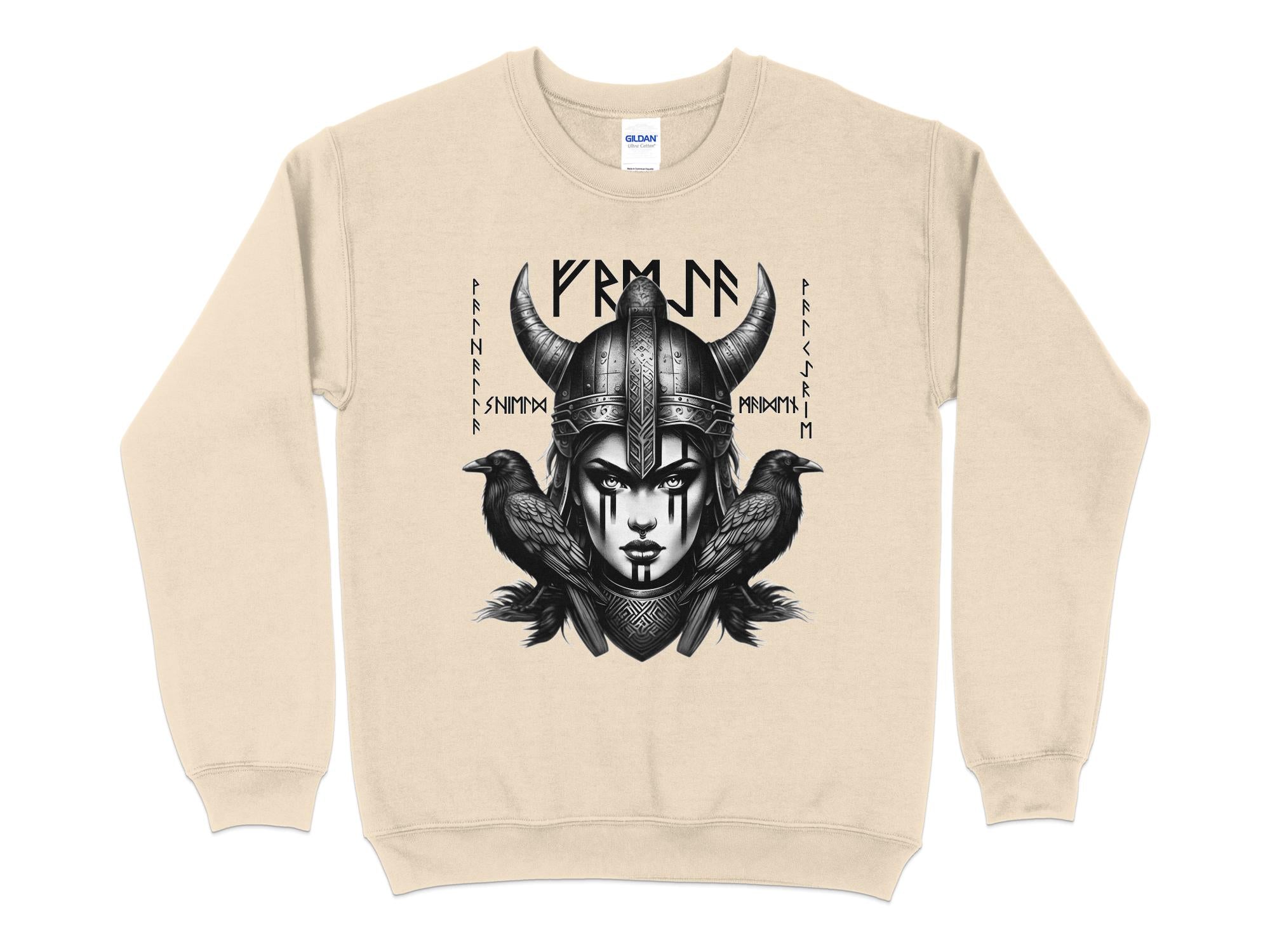 Viking Shield Maiden - Coloured Gildan Sweatshirt Realistic Norse Talisman Men Women Unisex Valhalla Tee Graphic Design