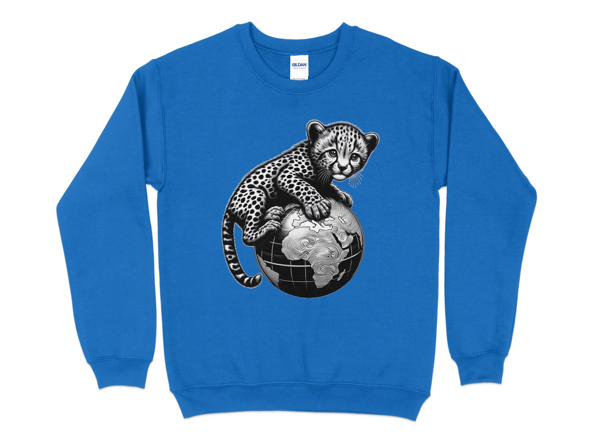 Cheetah World - Coloured Gildan Sweatshirt Realistic Animal Talisman Unisex Cute Tee Graphic Design