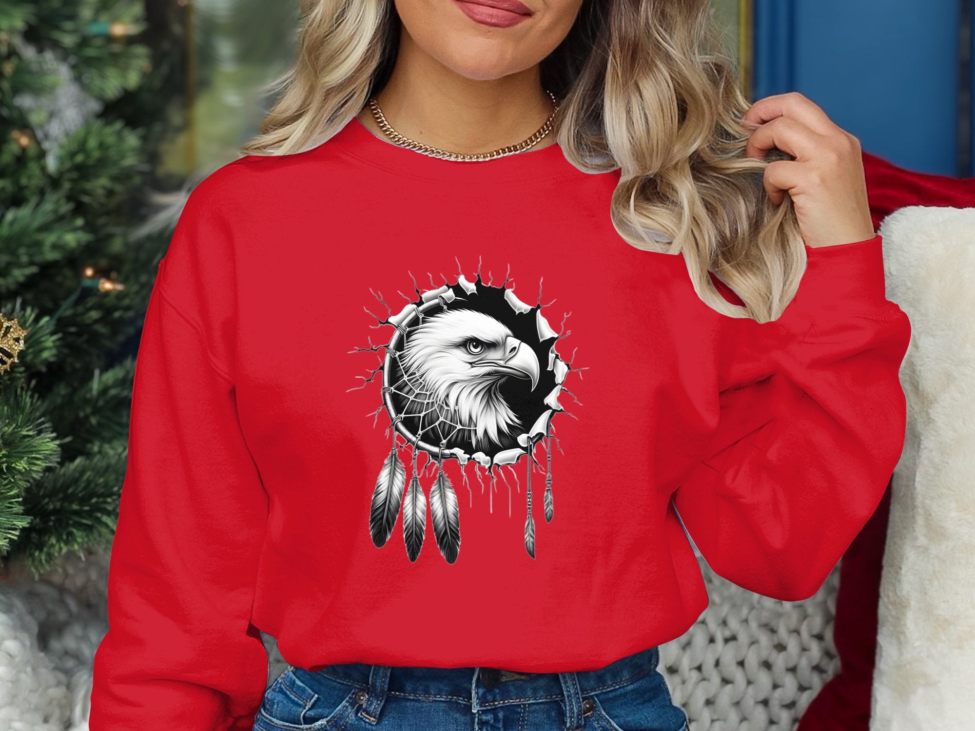 Dreamcatcher Eagle - Coloured Gildan Sweatshirt Realistic Native American Talisman Unisex Mythology Tee Graphic Design